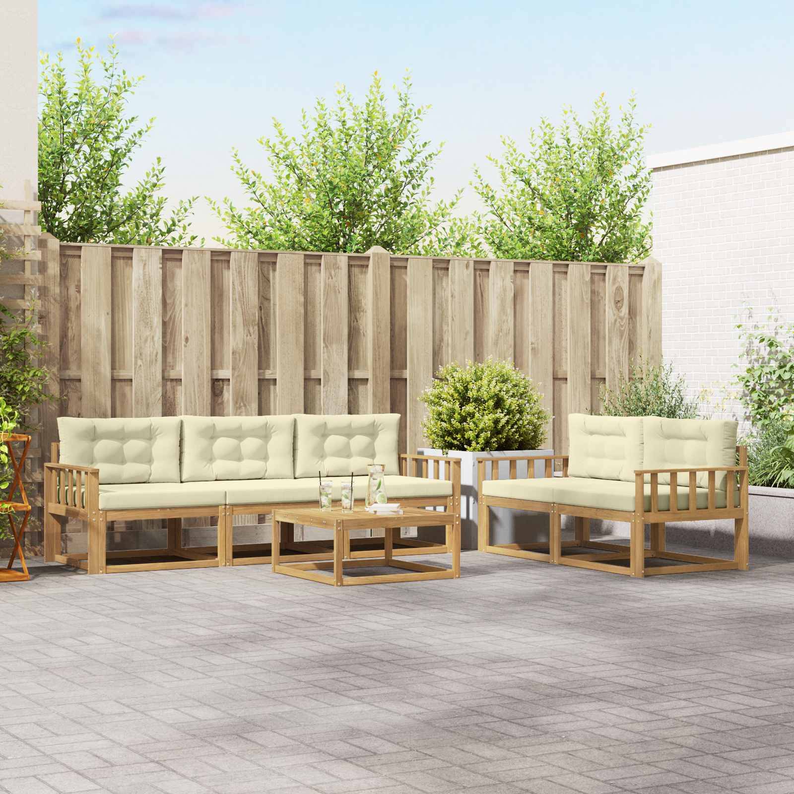 vidaXL Outdoor-Sofagarnitur mit Kissen 6 pcs Weiß und Creme