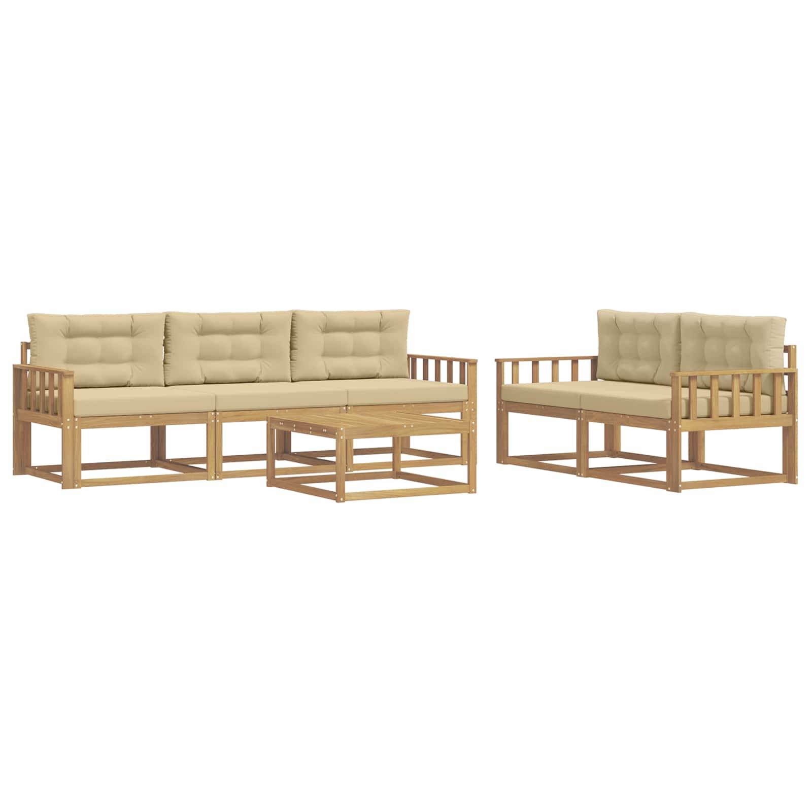 vidaXL Outdoor-Sofagarnitur mit Kissen 6 pcs Weiß und Beige