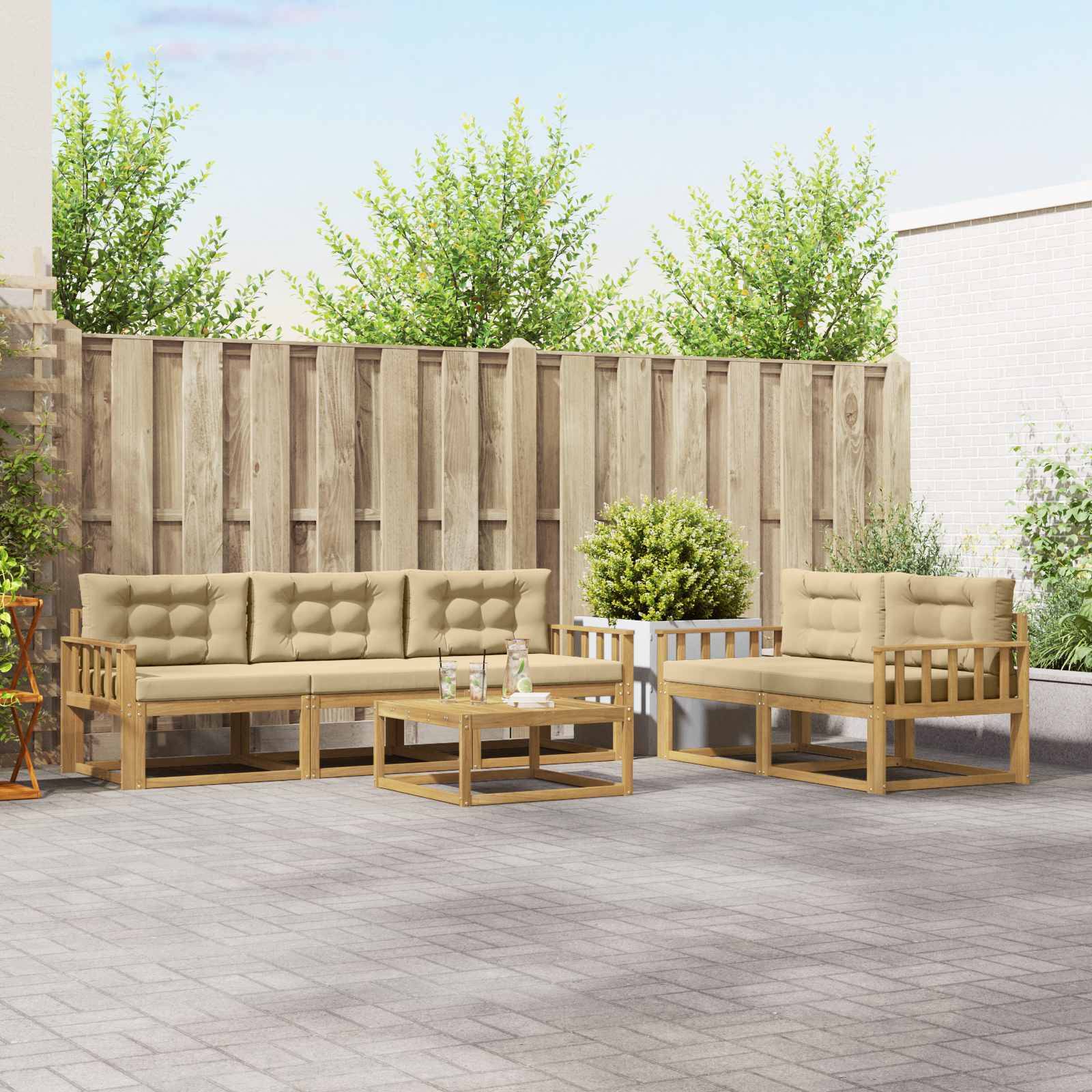 vidaXL Outdoor-Sofagarnitur mit Kissen 6 pcs Weiß und Beige