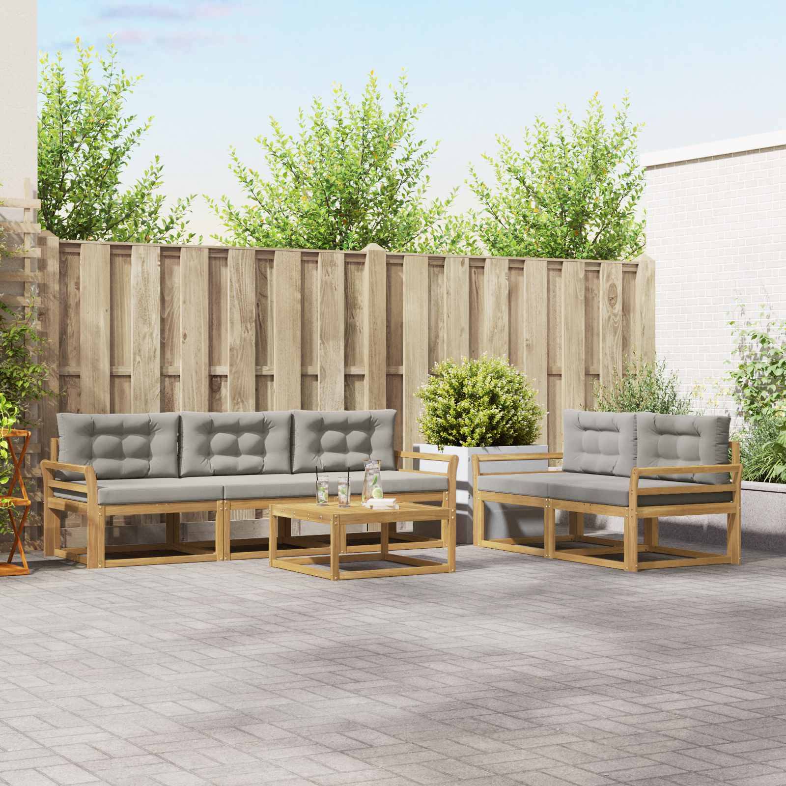vidaXL Outdoor-Sofagarnitur mit Kissen 6 pcs Weiß und Hellgrau