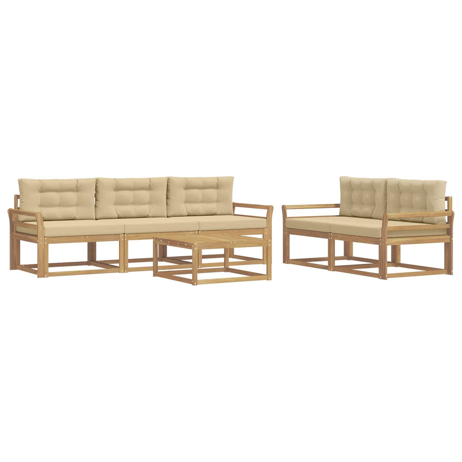 vidaXL Outdoor-Sofagarnitur mit Kissen 6 pcs Weiß und Beige