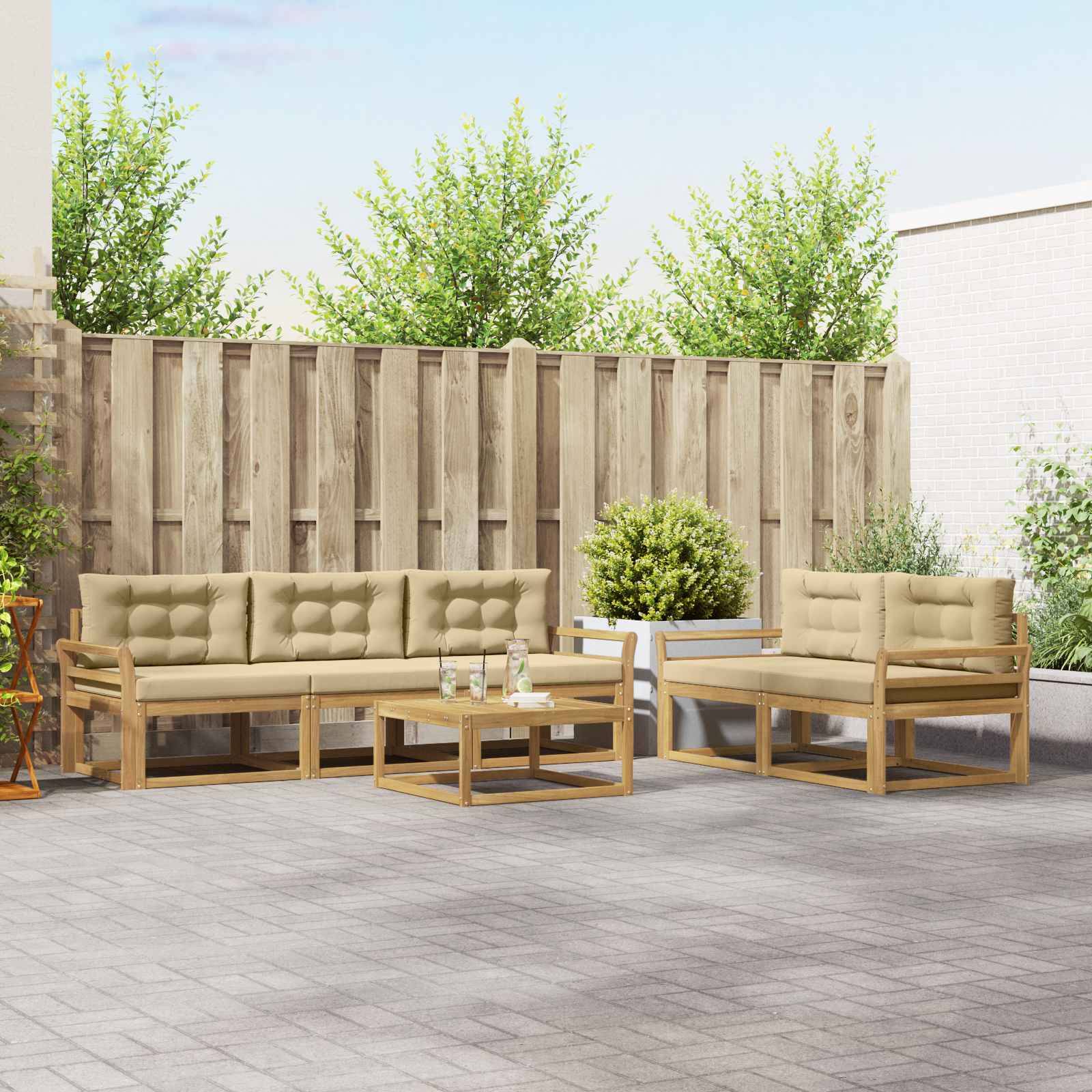 vidaXL Outdoor-Sofagarnitur mit Kissen 6 pcs Weiß und Beige