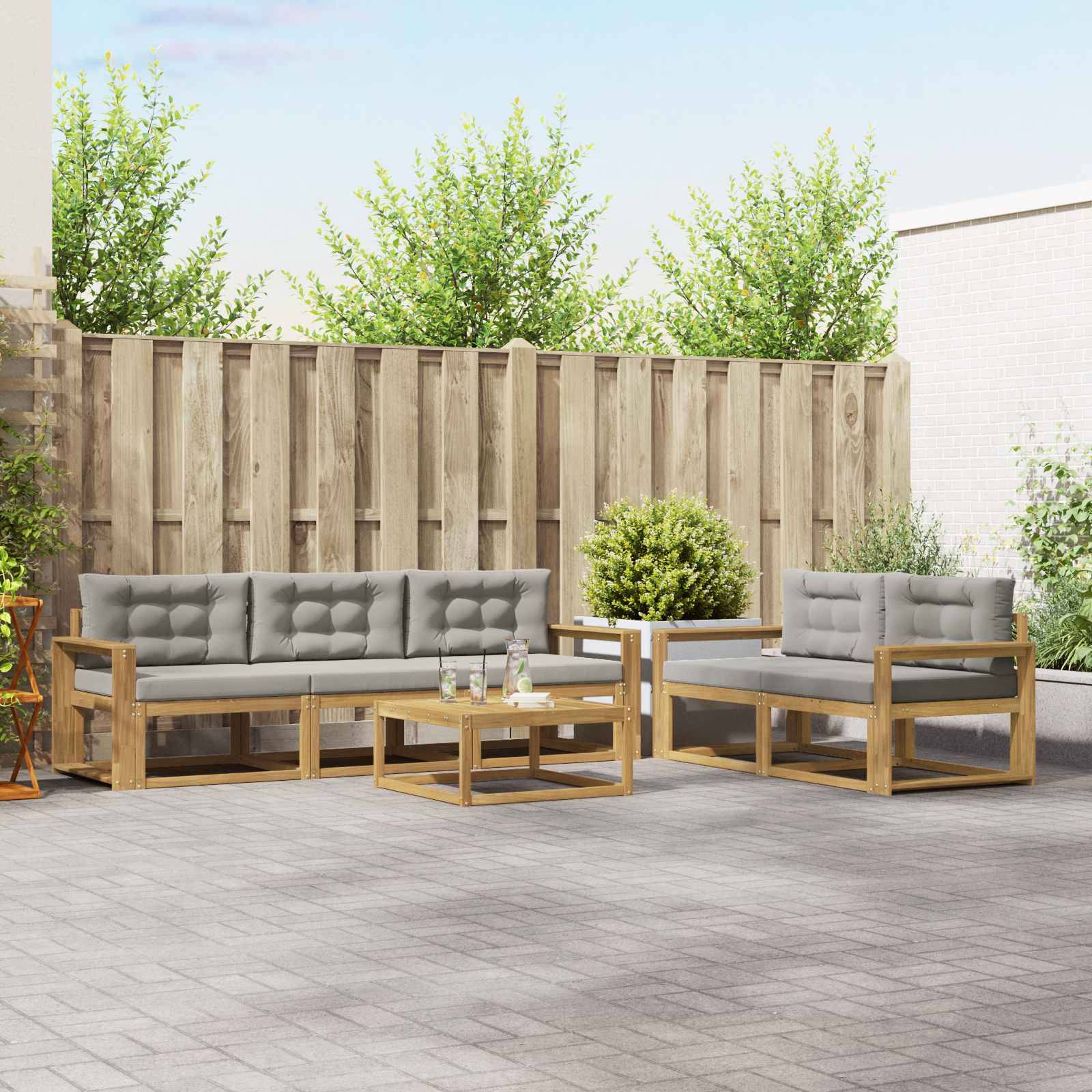 vidaXL Outdoor-Sofagarnitur mit Kissen 6 pcs Weiß und Hellgrau