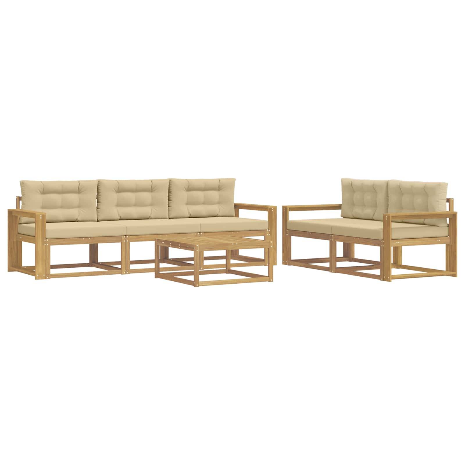 vidaXL Outdoor-Sofagarnitur mit Kissen 6 pcs Weiß und Beige