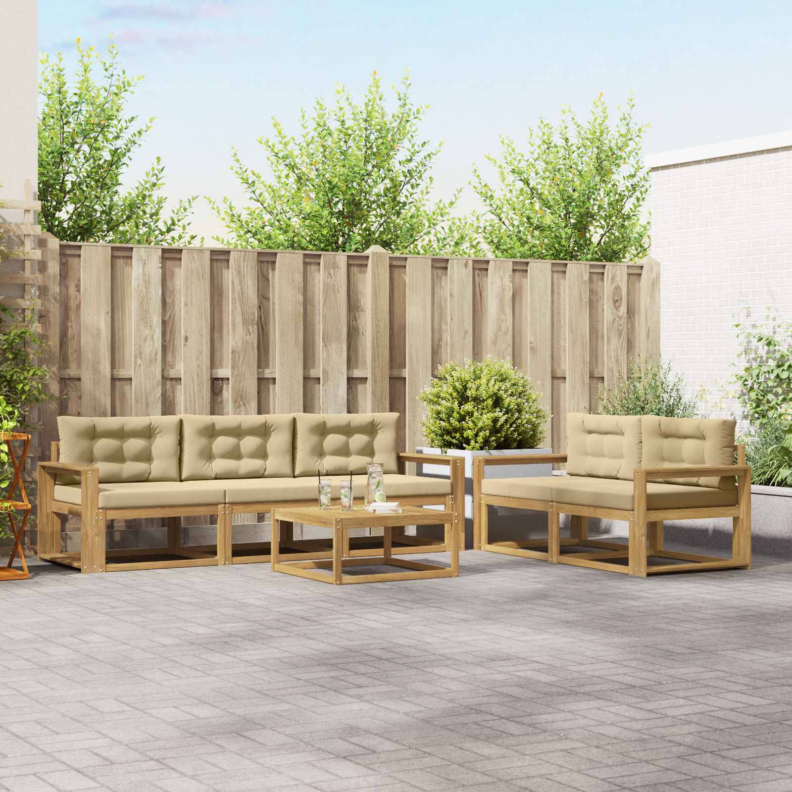 vidaXL Outdoor-Sofagarnitur mit Kissen 6 pcs Weiß und Beige