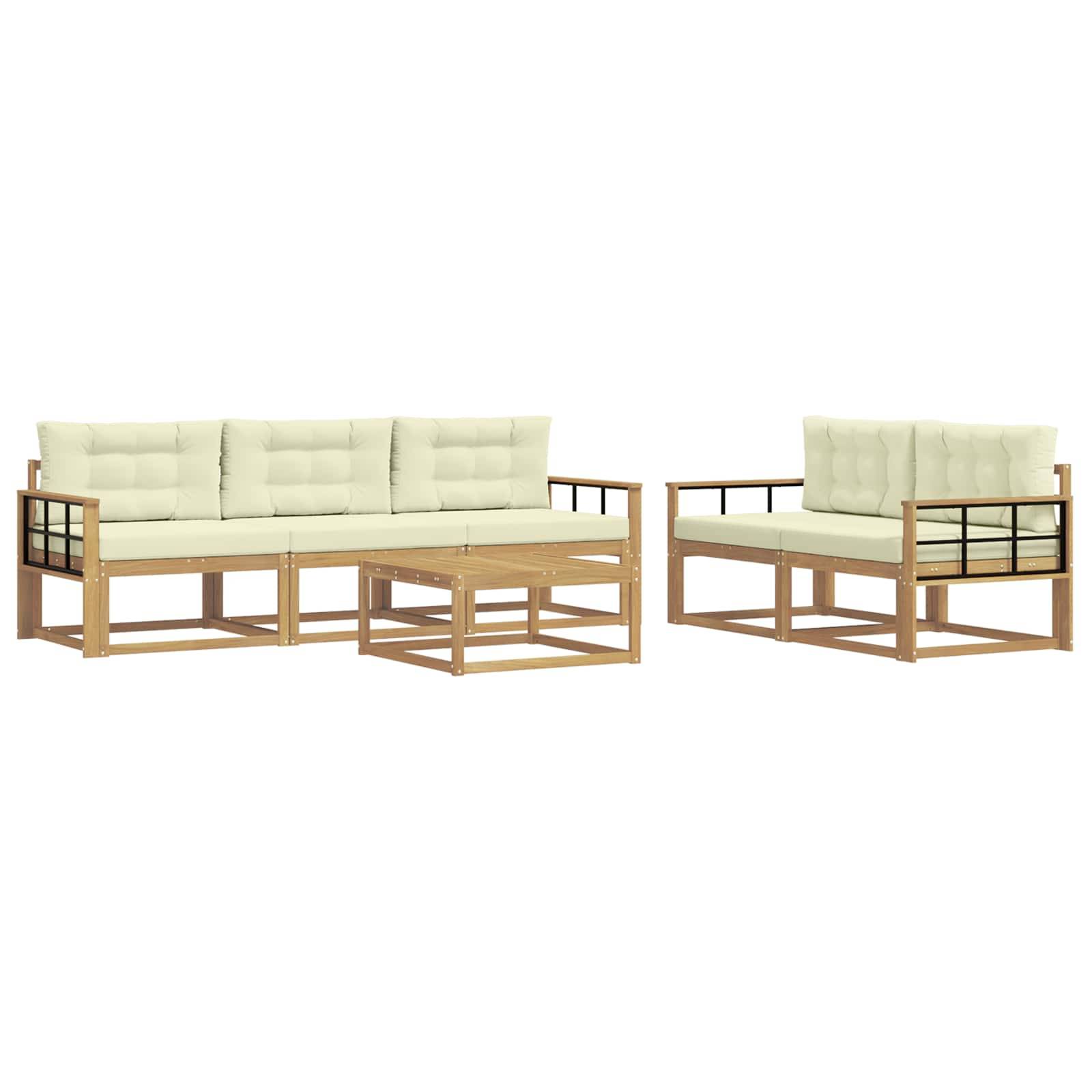 vidaXL Outdoor-Sofagarnitur mit Kissen 6 pcs Weiß und Creme