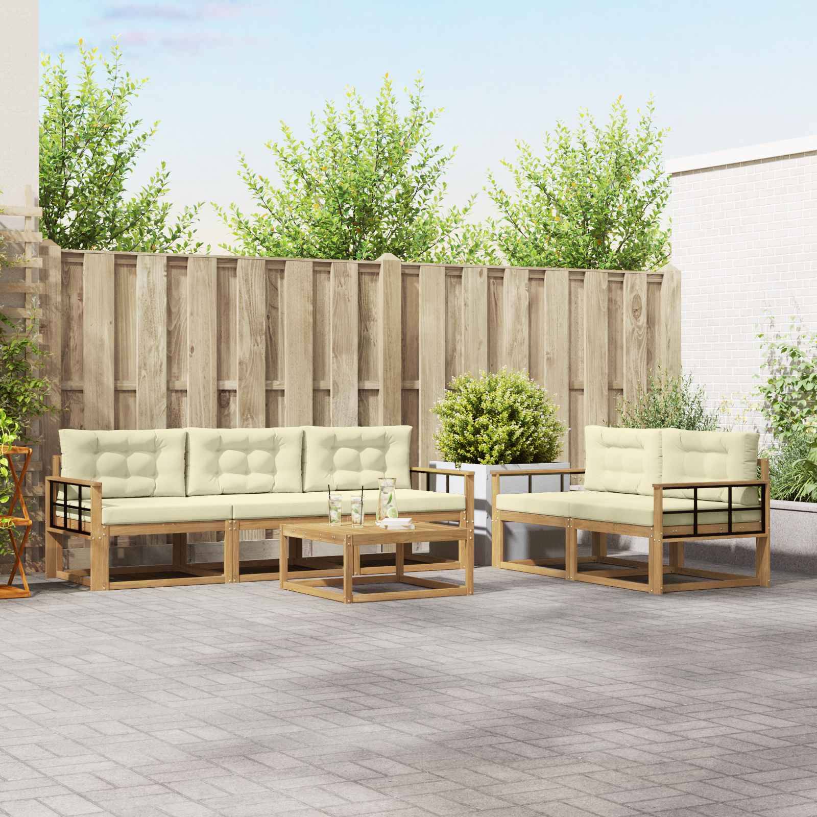 vidaXL Outdoor-Sofagarnitur mit Kissen 6 pcs Weiß und Creme