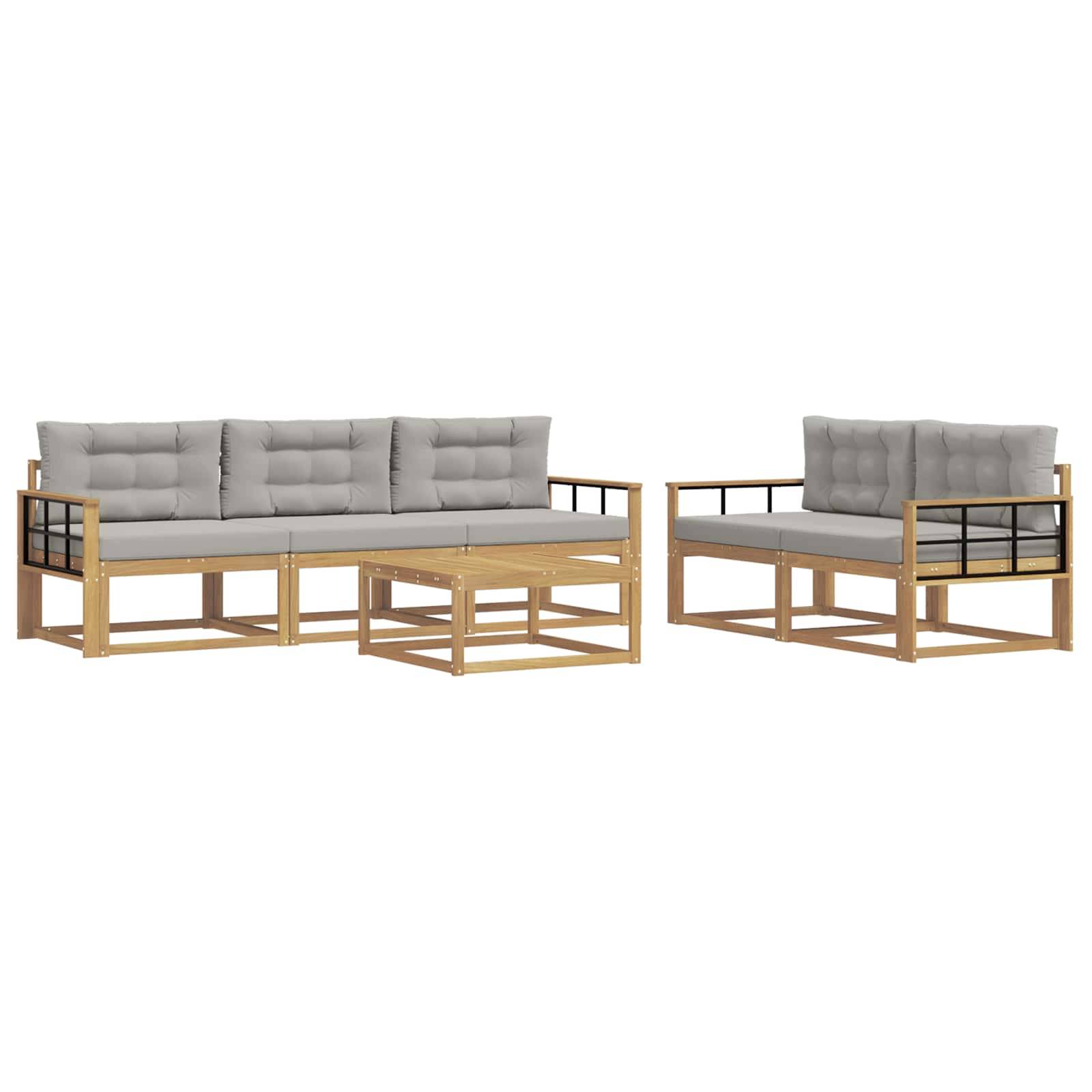 vidaXL Outdoor-Sofagarnitur mit Kissen 6 pcs Weiß und Hellgrau