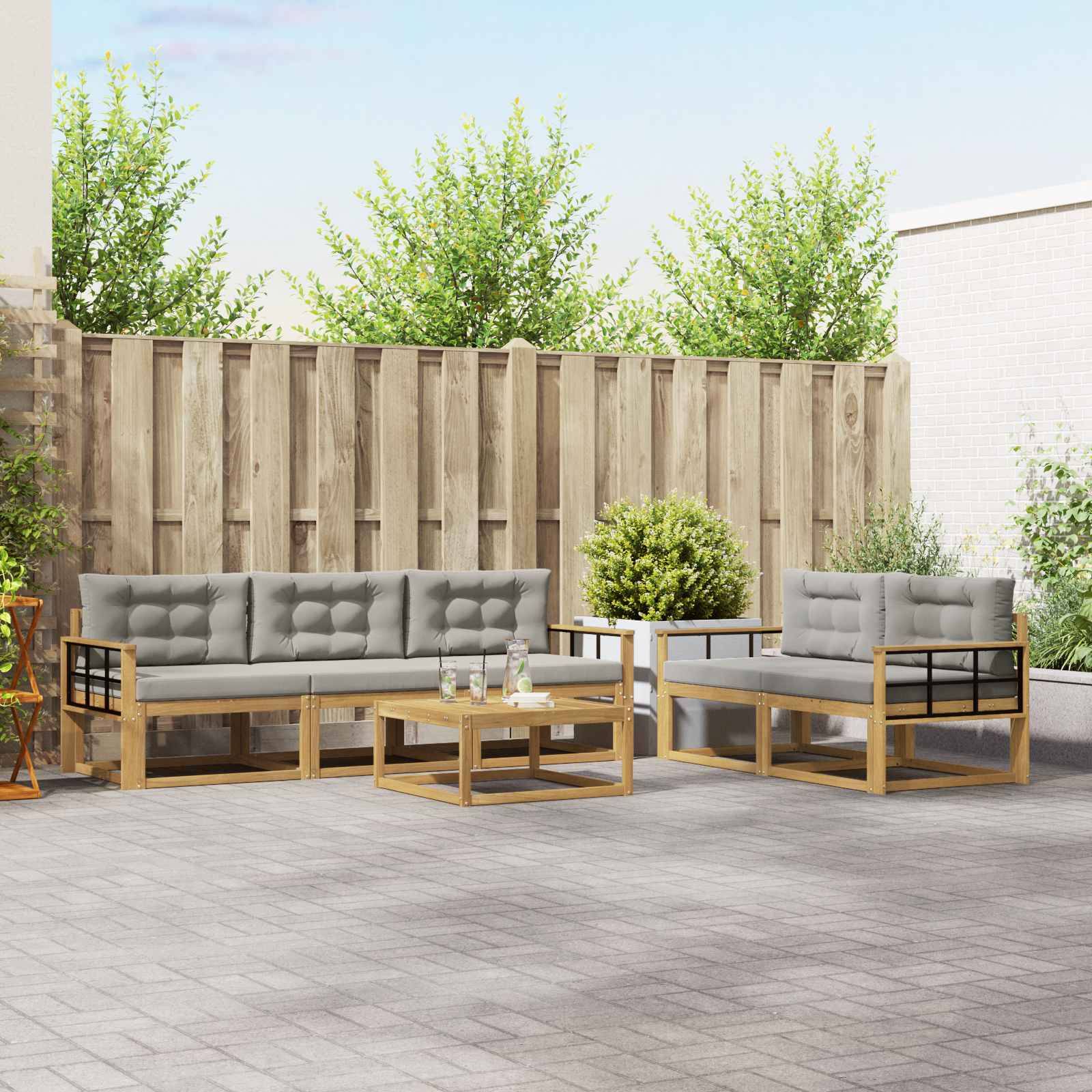 vidaXL Outdoor-Sofagarnitur mit Kissen 6 pcs Weiß und Hellgrau