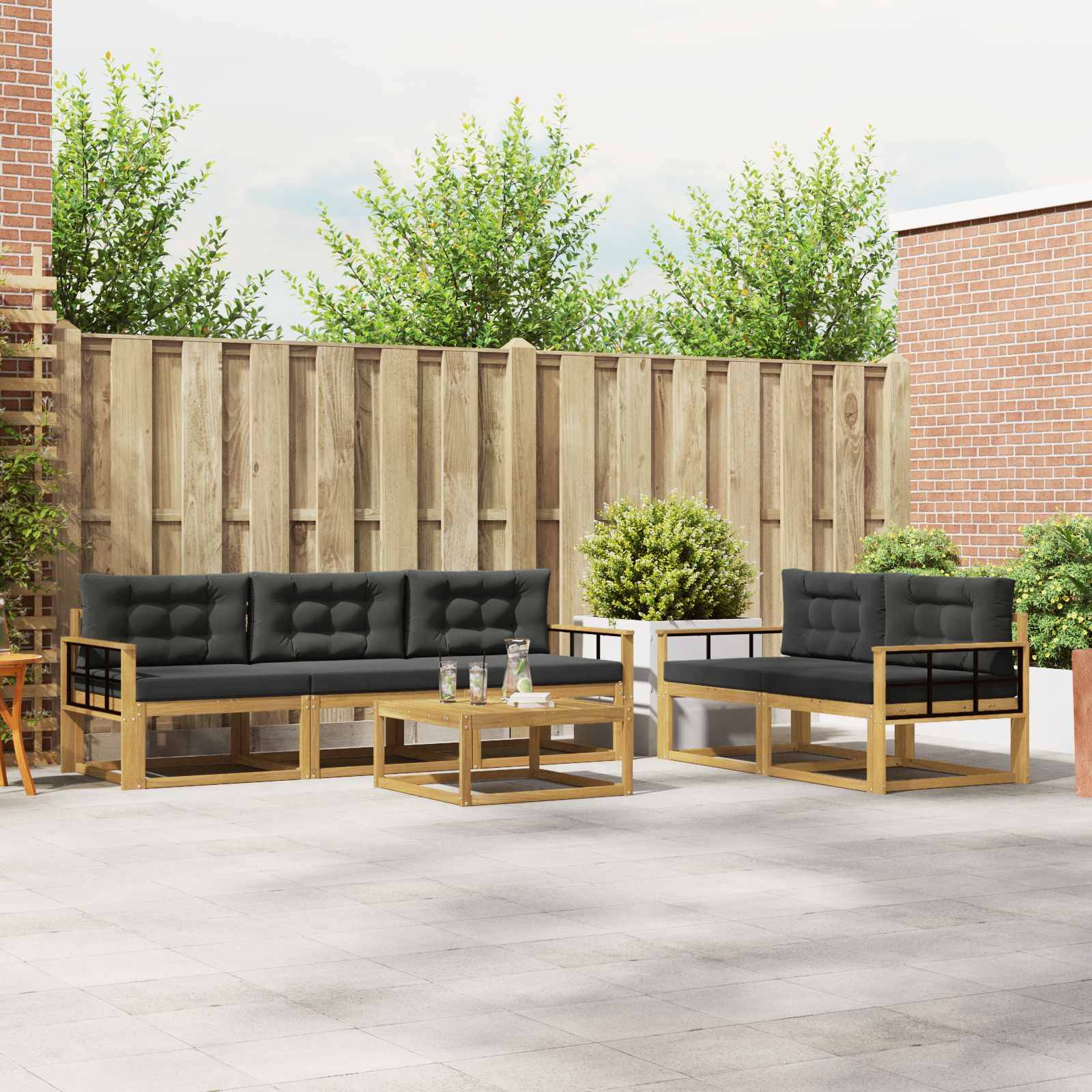 vidaXL Outdoor-Sofagarnitur mit Kissen 6 pcs Weiß und Anthrazit