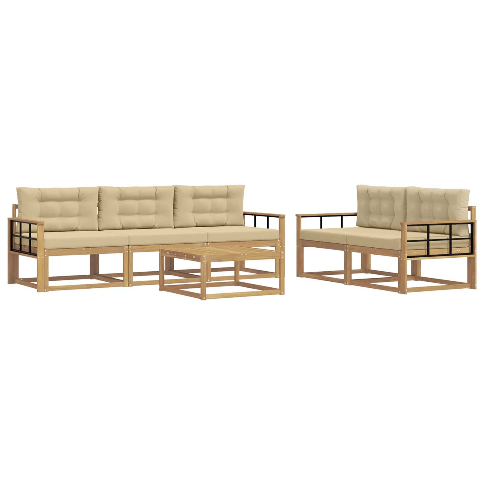 vidaXL Outdoor-Sofagarnitur mit Kissen 6 pcs Weiß und Beige