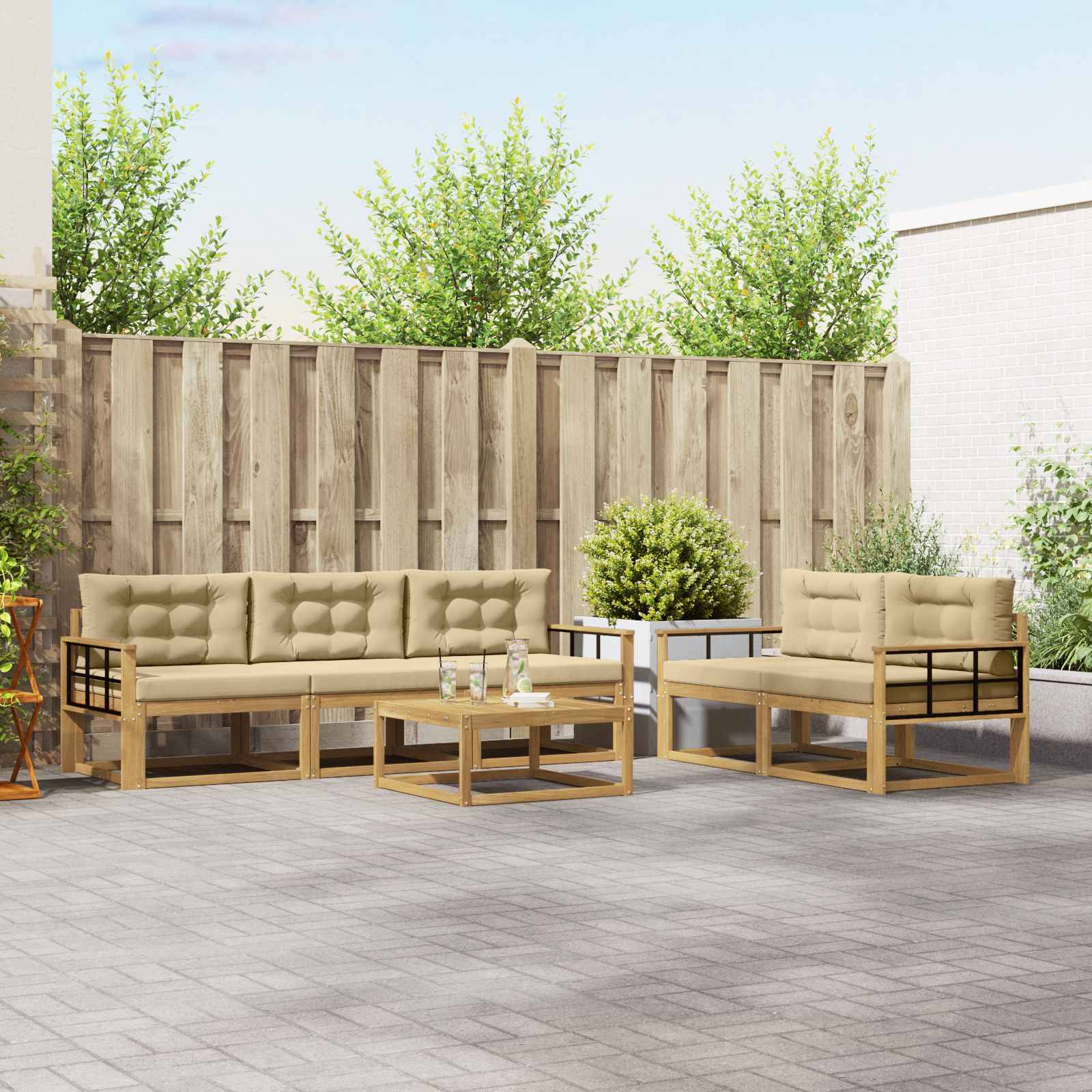 vidaXL Outdoor-Sofagarnitur mit Kissen 6 pcs Weiß und Beige