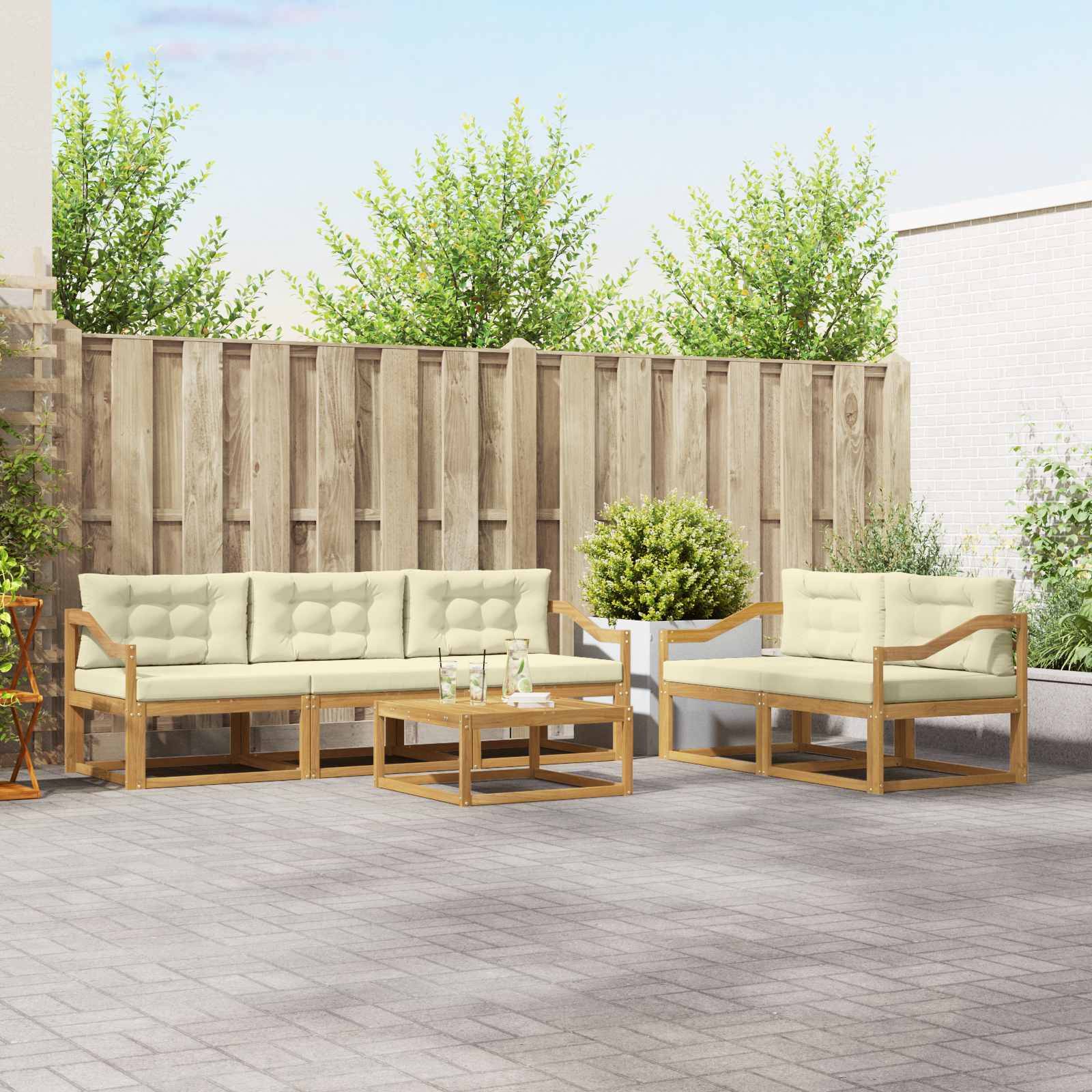 vidaXL Outdoor-Sofagarnitur mit Kissen 6 pcs Weiß und Creme