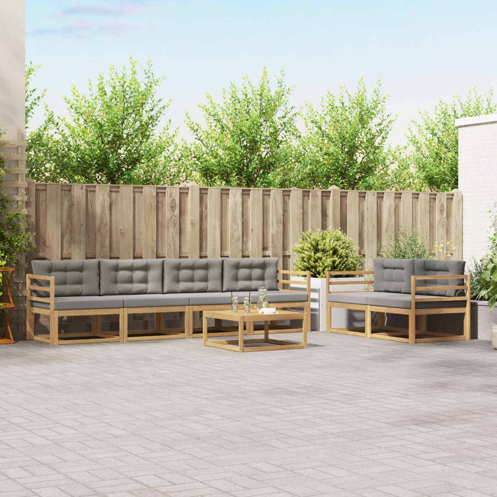vidaXL Outdoor-Sofagarnitur mit Kissen 6 pcs Weiß und Hellgrau