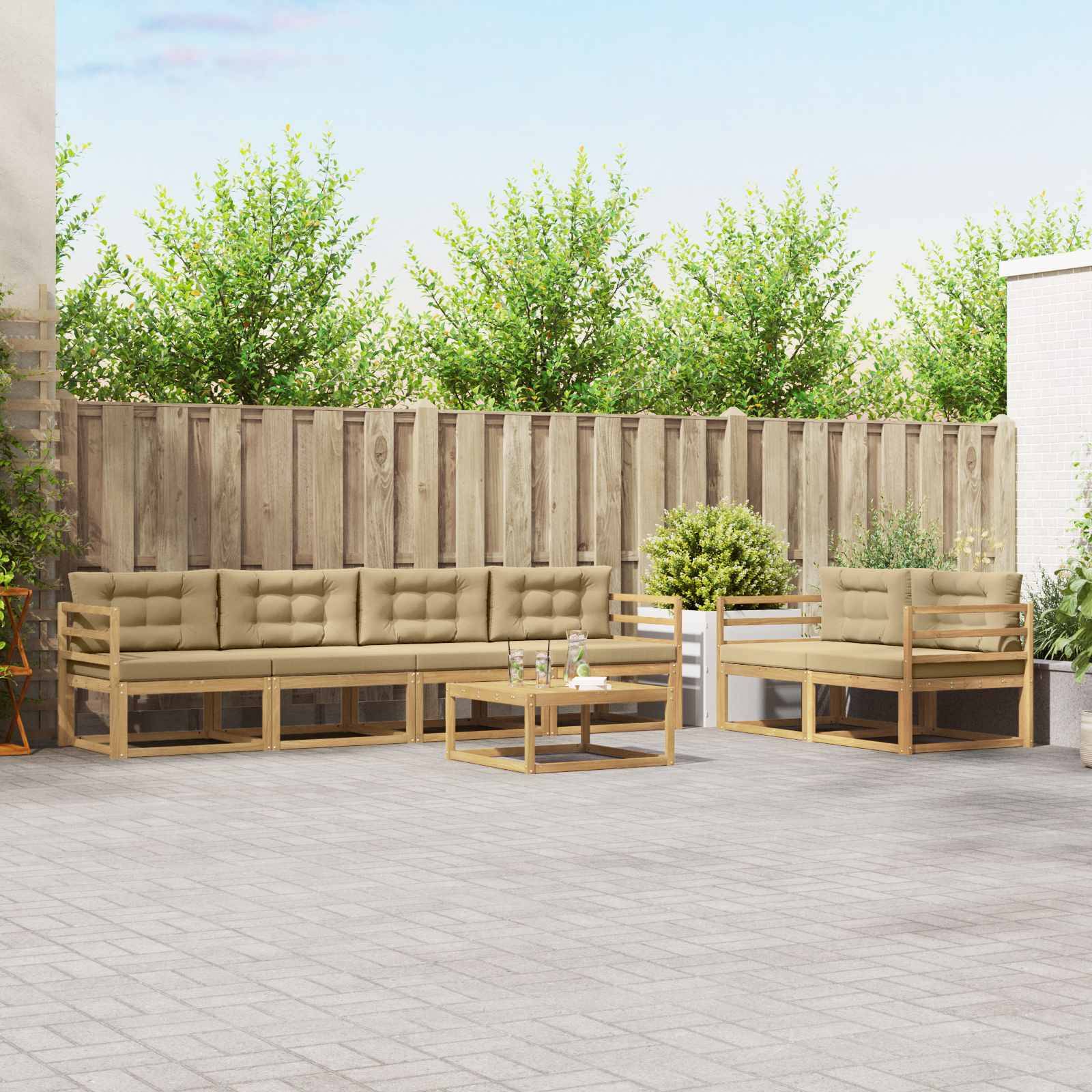 vidaXL Outdoor-Sofagarnitur mit Kissen 6 pcs Weiß und Beige