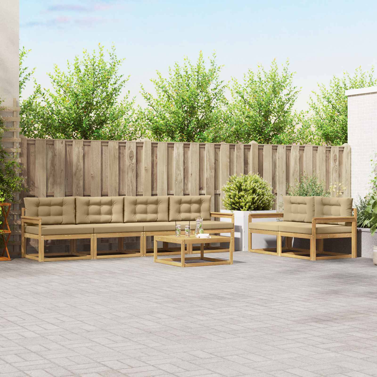 vidaXL Outdoor-Sofagarnitur mit Kissen 6 pcs Weiß und Beige
