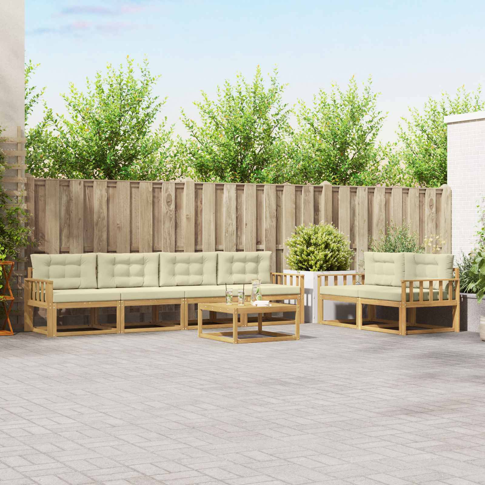 vidaXL Outdoor-Sofagarnitur mit Kissen 6 pcs Weiß und Creme