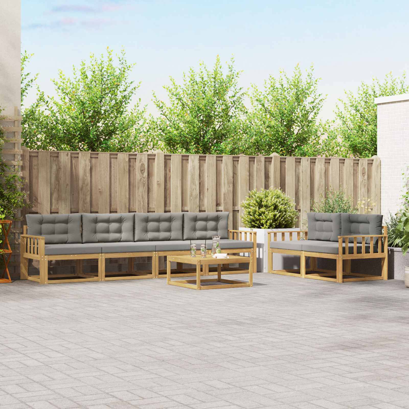 vidaXL Outdoor-Sofagarnitur mit Kissen 6 pcs Weiß und Hellgrau