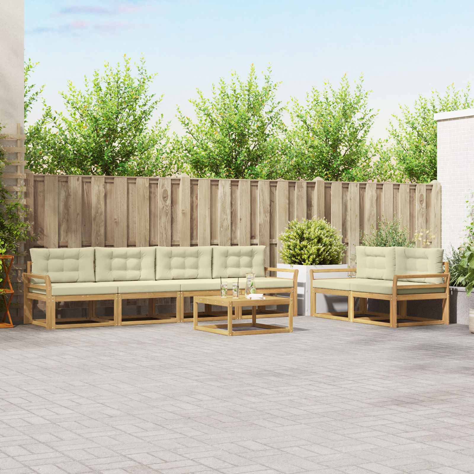 vidaXL Outdoor-Sofagarnitur mit Kissen 6 pcs Weiß und Creme