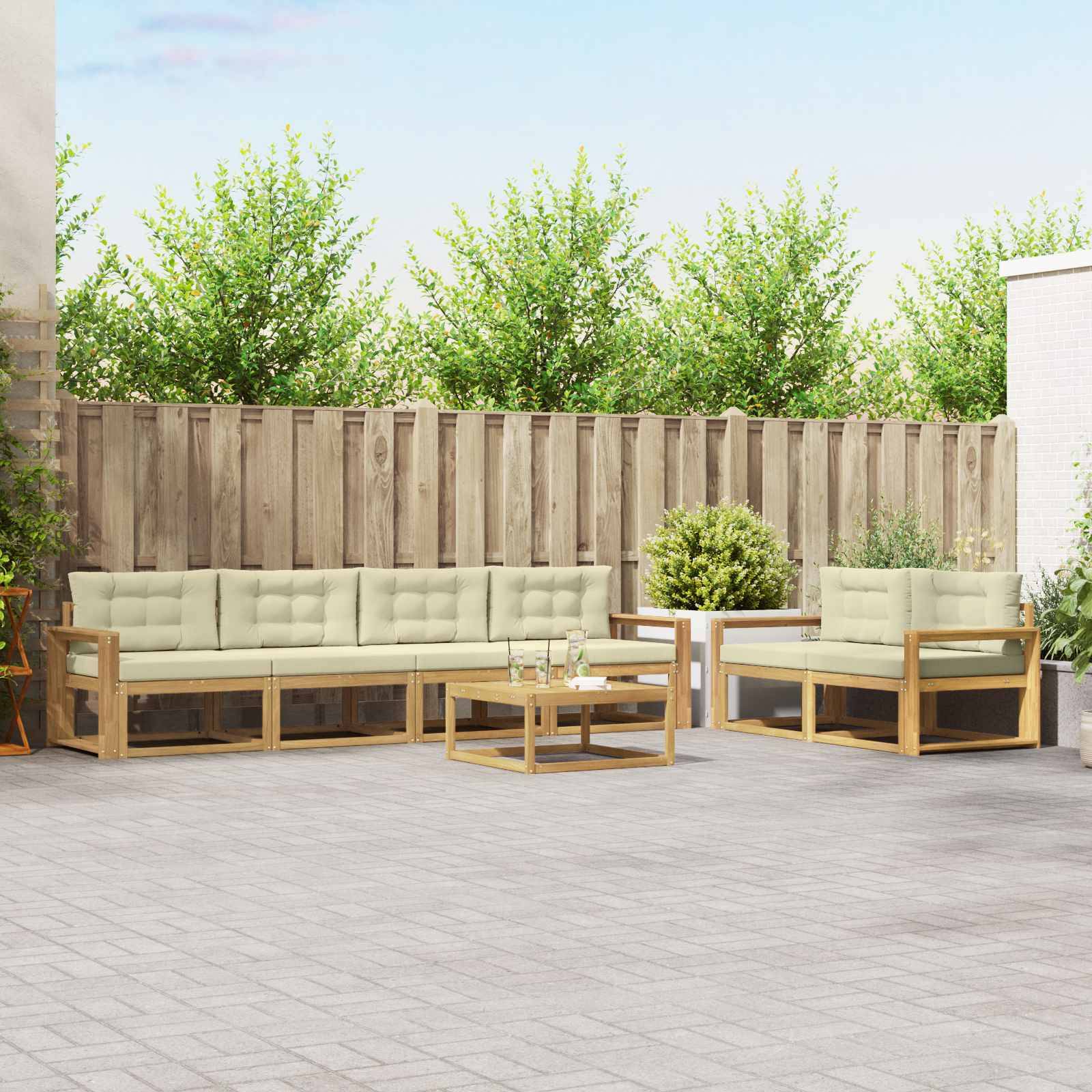 vidaXL Outdoor-Sofagarnitur mit Kissen 6 pcs Weiß und Creme