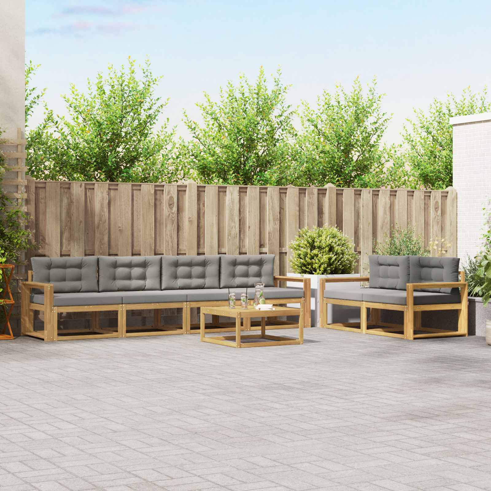 vidaXL Outdoor-Sofagarnitur mit Kissen 6 pcs Weiß und Hellgrau