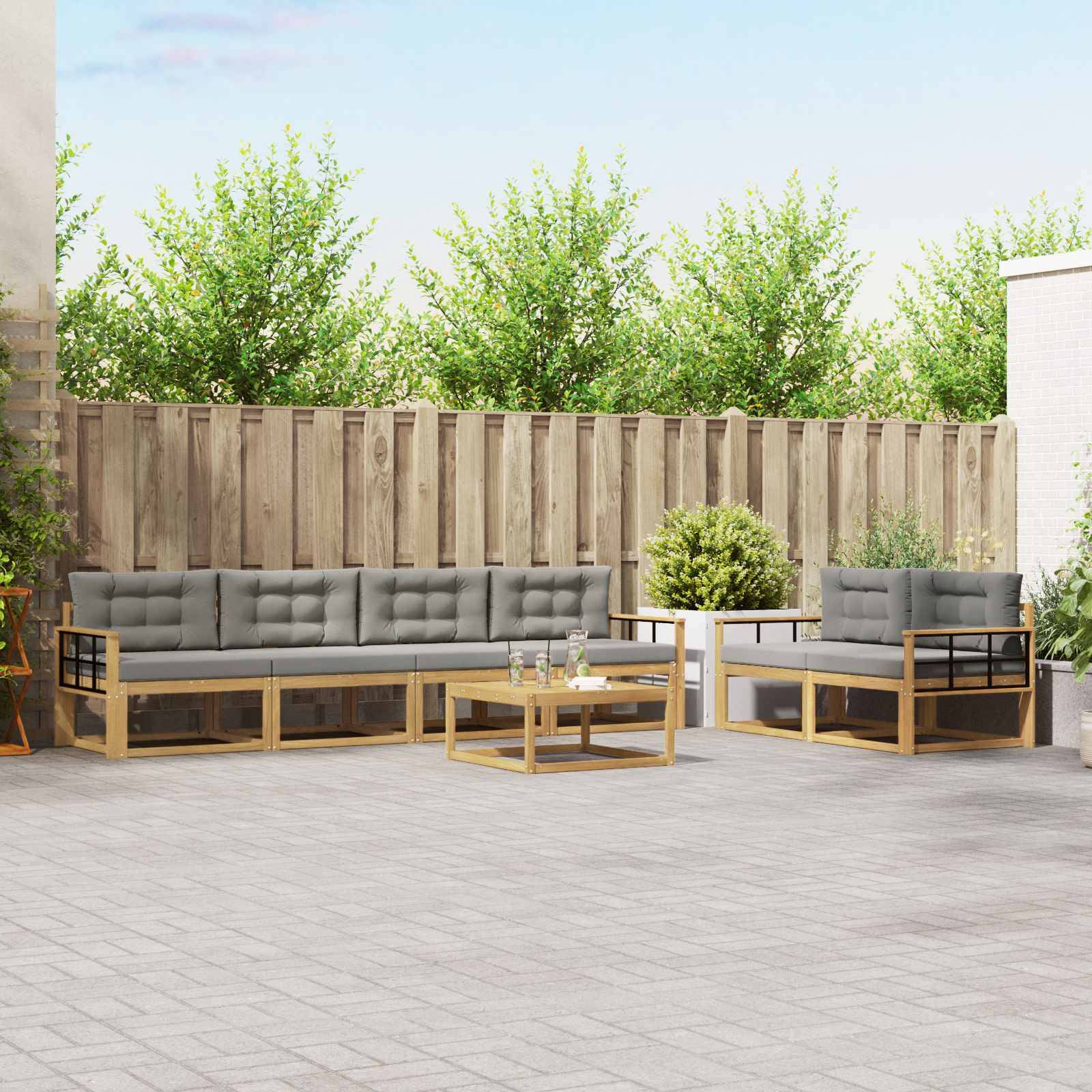 vidaXL Outdoor-Sofagarnitur mit Kissen 6 pcs Weiß und Hellgrau