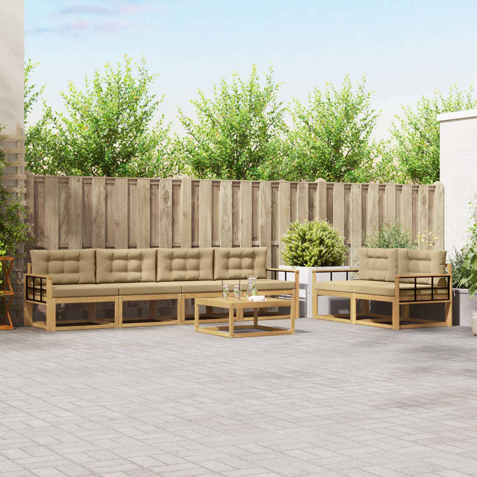 vidaXL Outdoor-Sofagarnitur mit Kissen 6 pcs Weiß und Beige