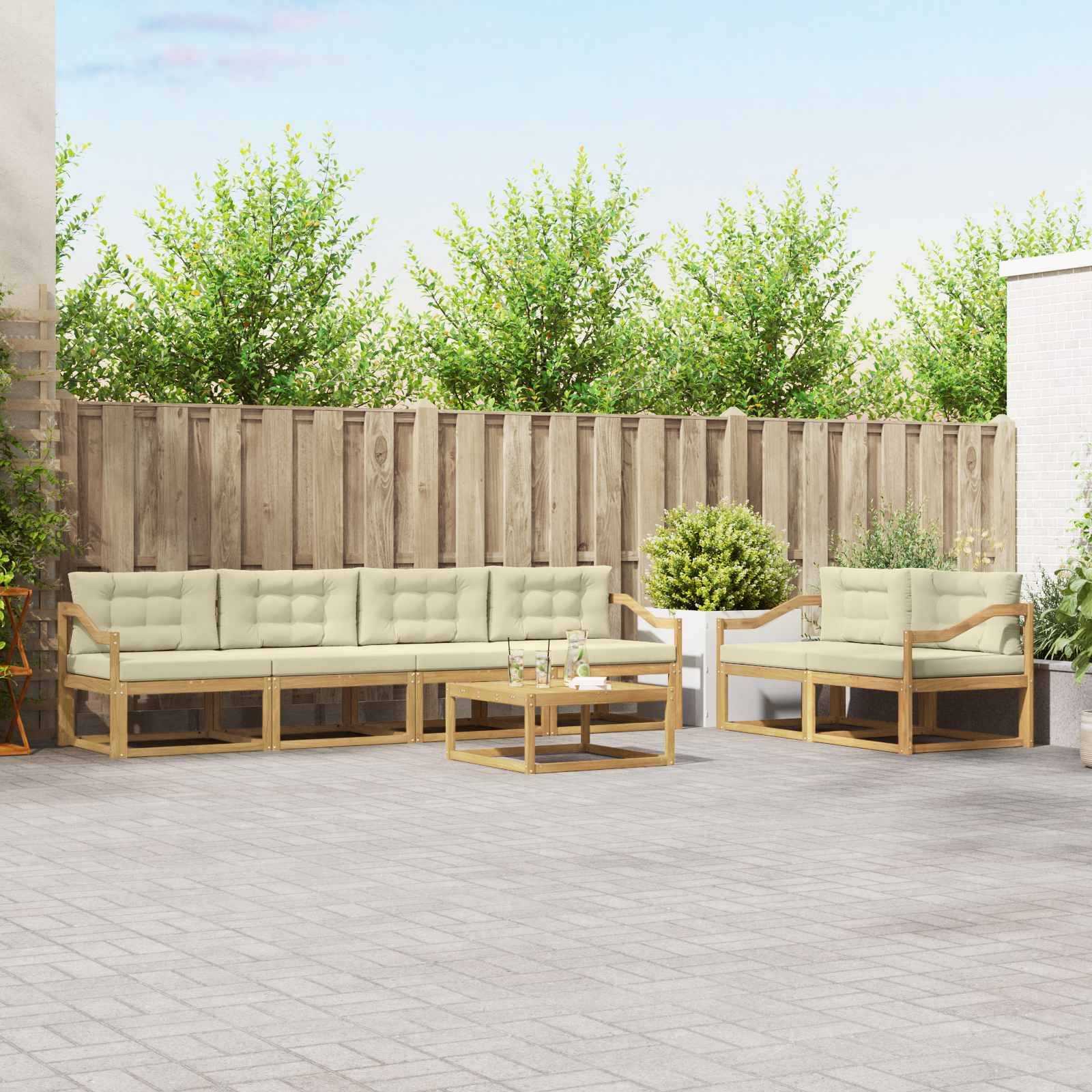 vidaXL Outdoor-Sofagarnitur mit Kissen 6 pcs Weiß und Creme