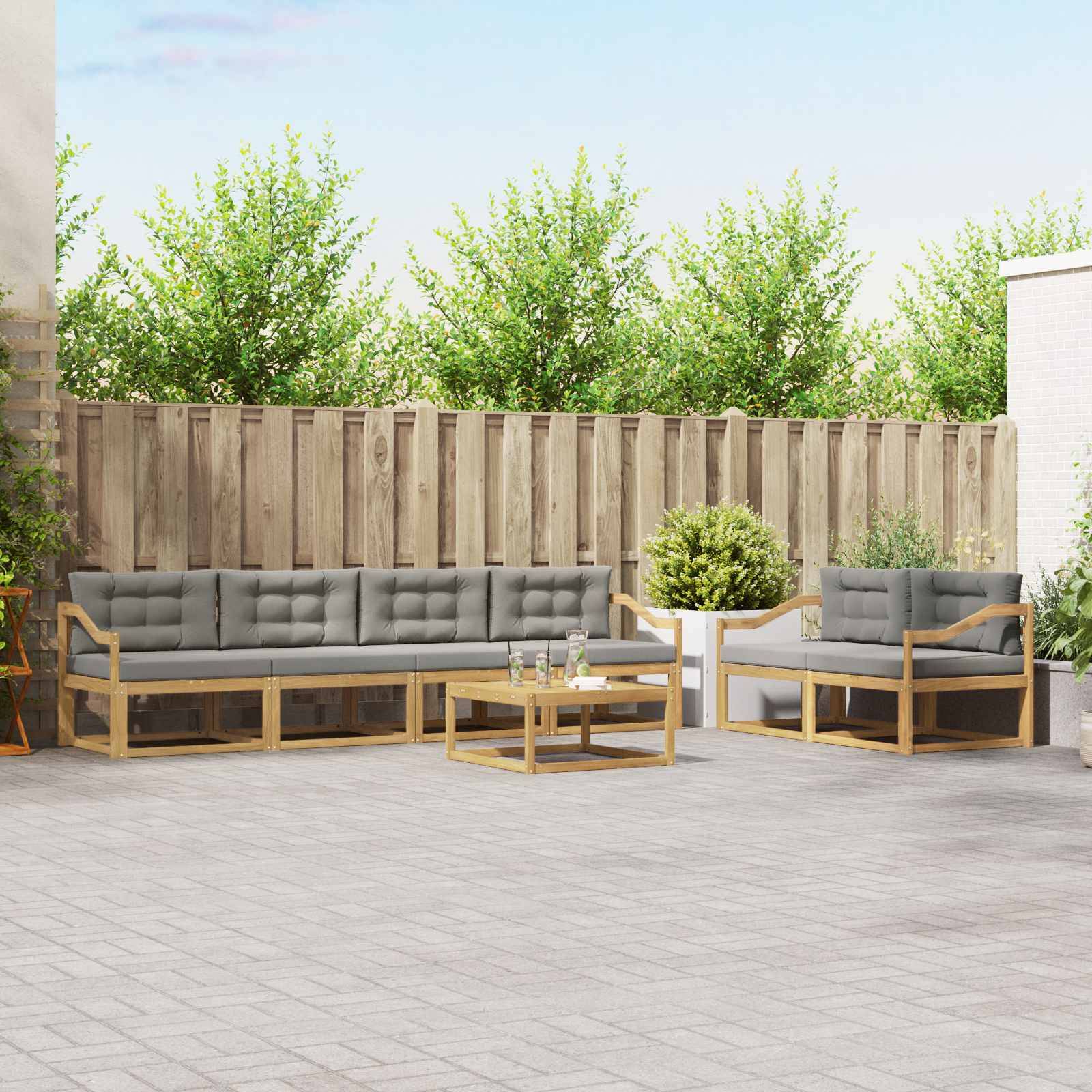 vidaXL Outdoor-Sofagarnitur mit Kissen 6 pcs Weiß und Hellgrau
