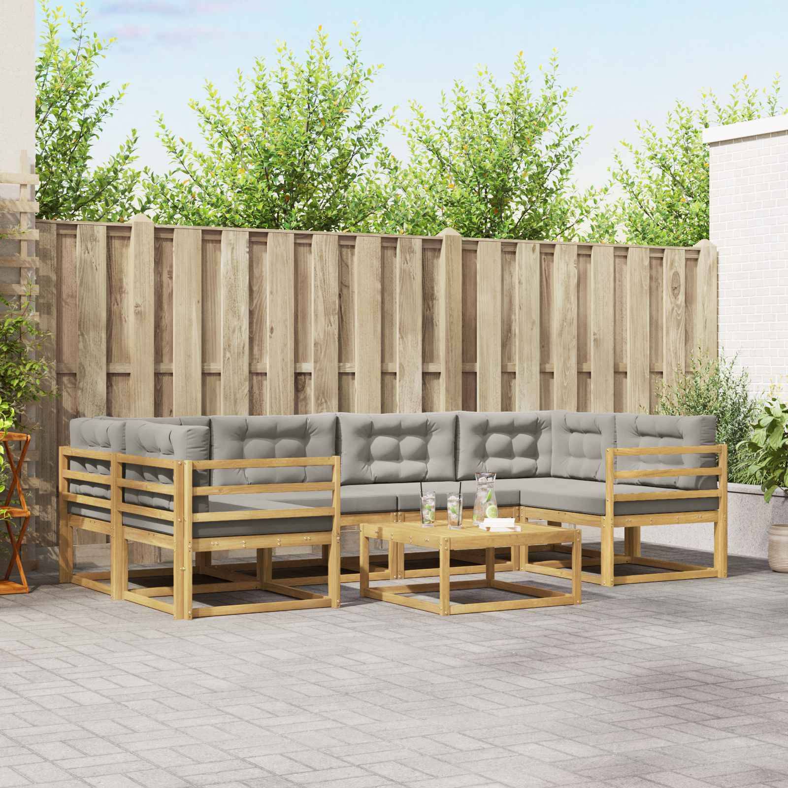 vidaXL Outdoor-Sofagarnitur mit Kissen 5 pcs Weiß und Hellgrau
