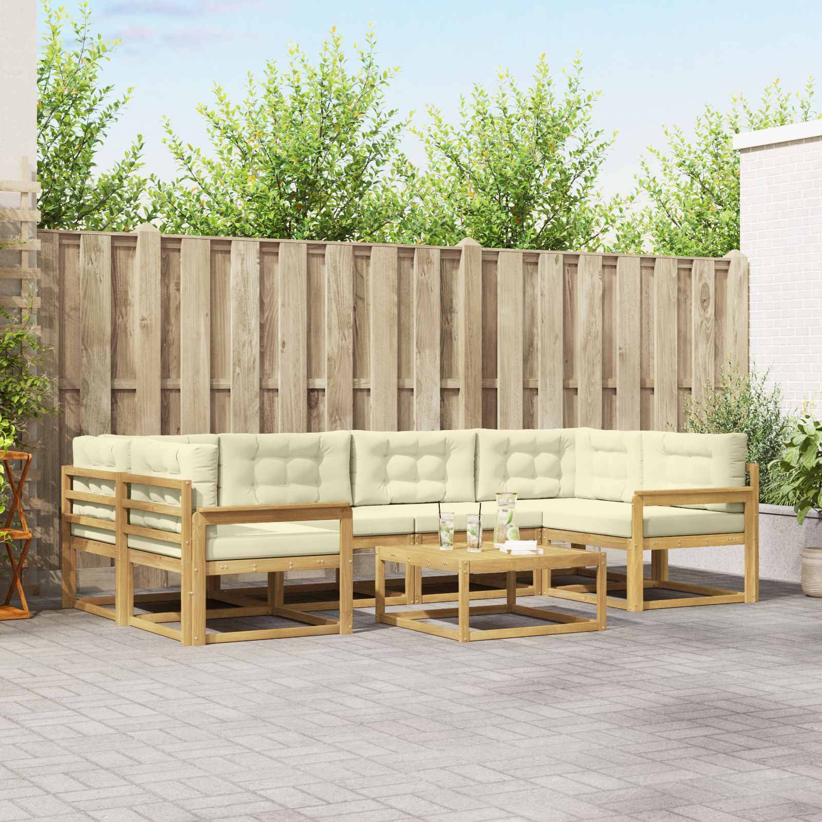 vidaXL Outdoor-Sofagarnitur mit Kissen 5 pcs Weiß und Creme
