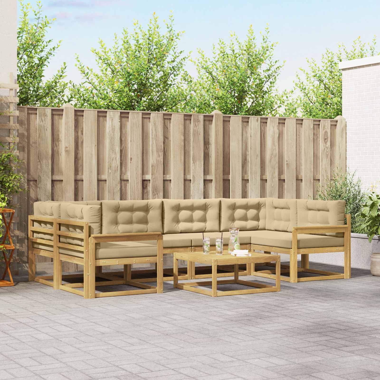 vidaXL Outdoor-Sofagarnitur mit Kissen 5 pcs Weiß und Beige