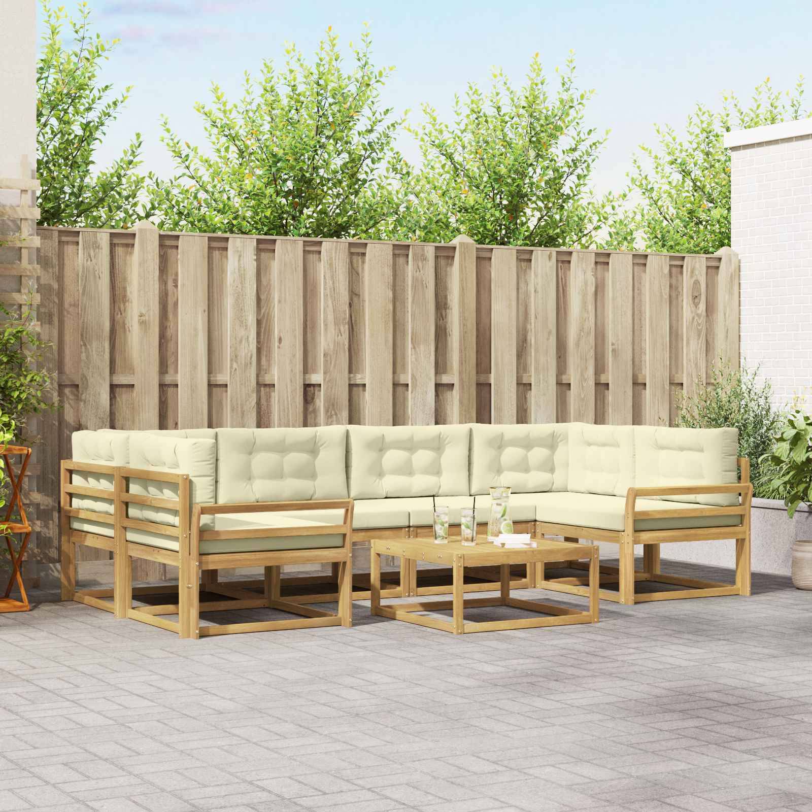 vidaXL Outdoor-Sofagarnitur mit Kissen 5 pcs Weiß und Creme