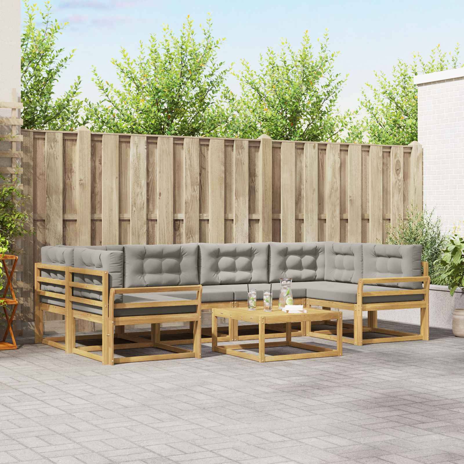 vidaXL Outdoor-Sofagarnitur mit Kissen 5 pcs Weiß und Hellgrau