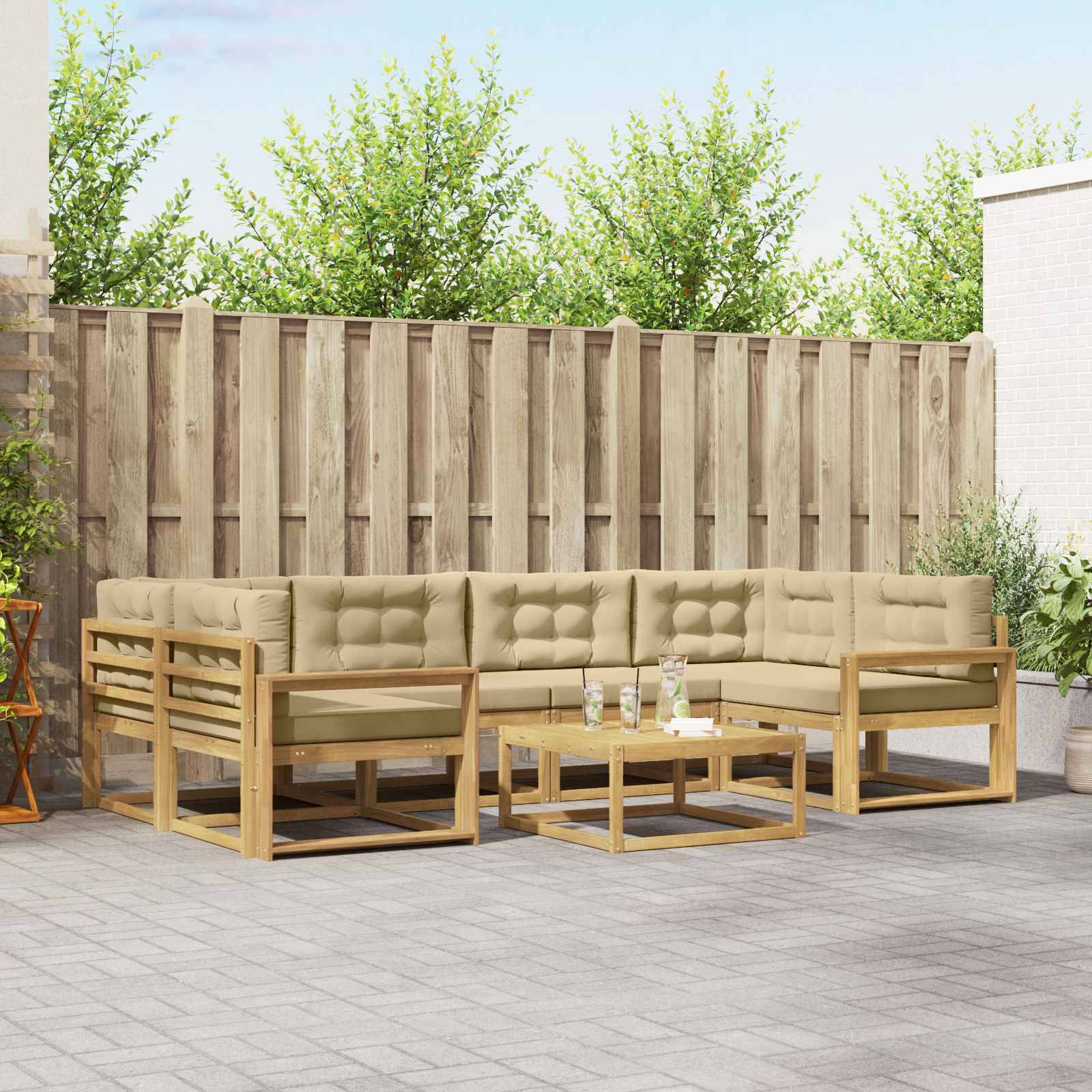 vidaXL Outdoor-Sofagarnitur mit Kissen 5 pcs Weiß und Beige
