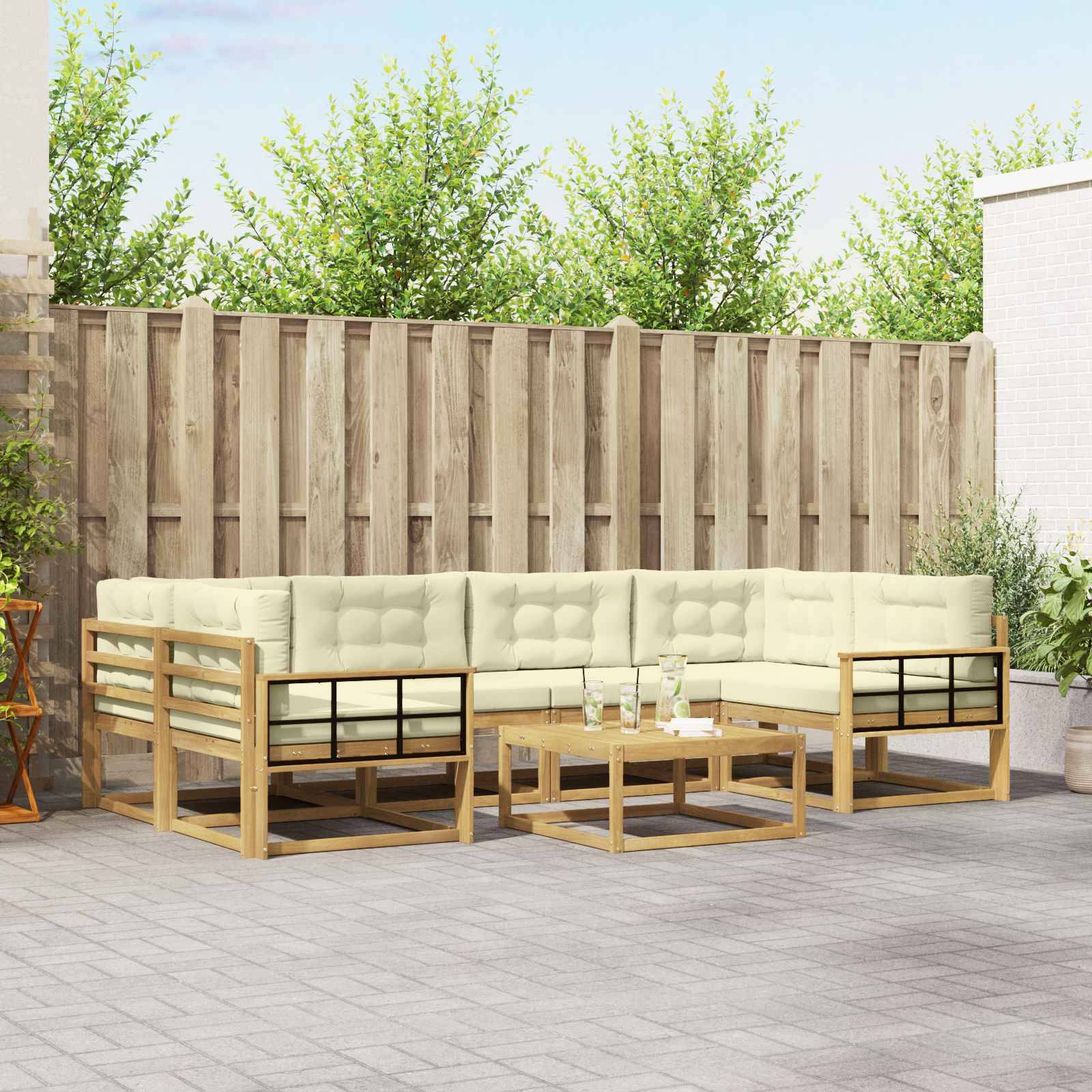 vidaXL Outdoor-Sofagarnitur mit Kissen 5 pcs Weiß und Creme