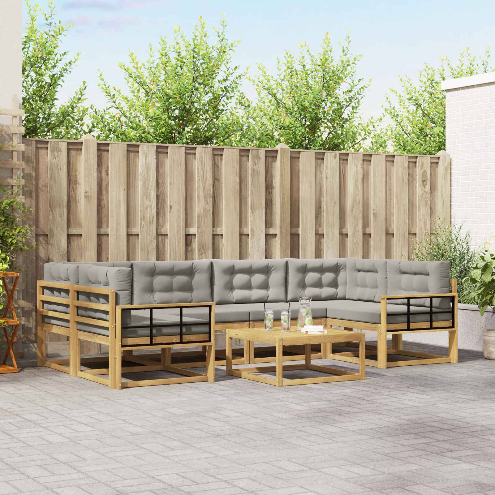 vidaXL Outdoor-Sofagarnitur mit Kissen 5 pcs Weiß und Hellgrau