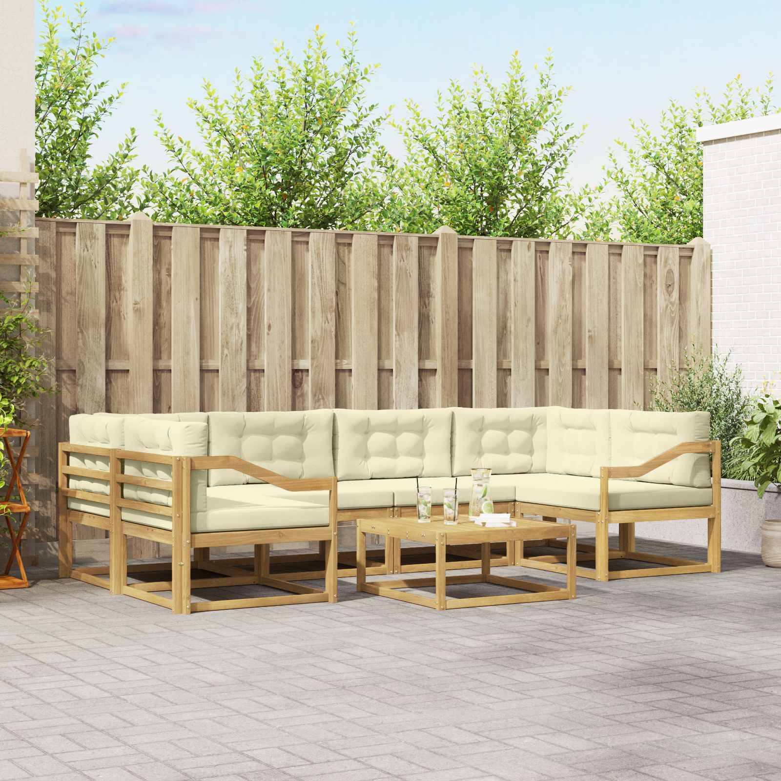 vidaXL Outdoor-Sofagarnitur mit Kissen 5 pcs Weiß und Creme