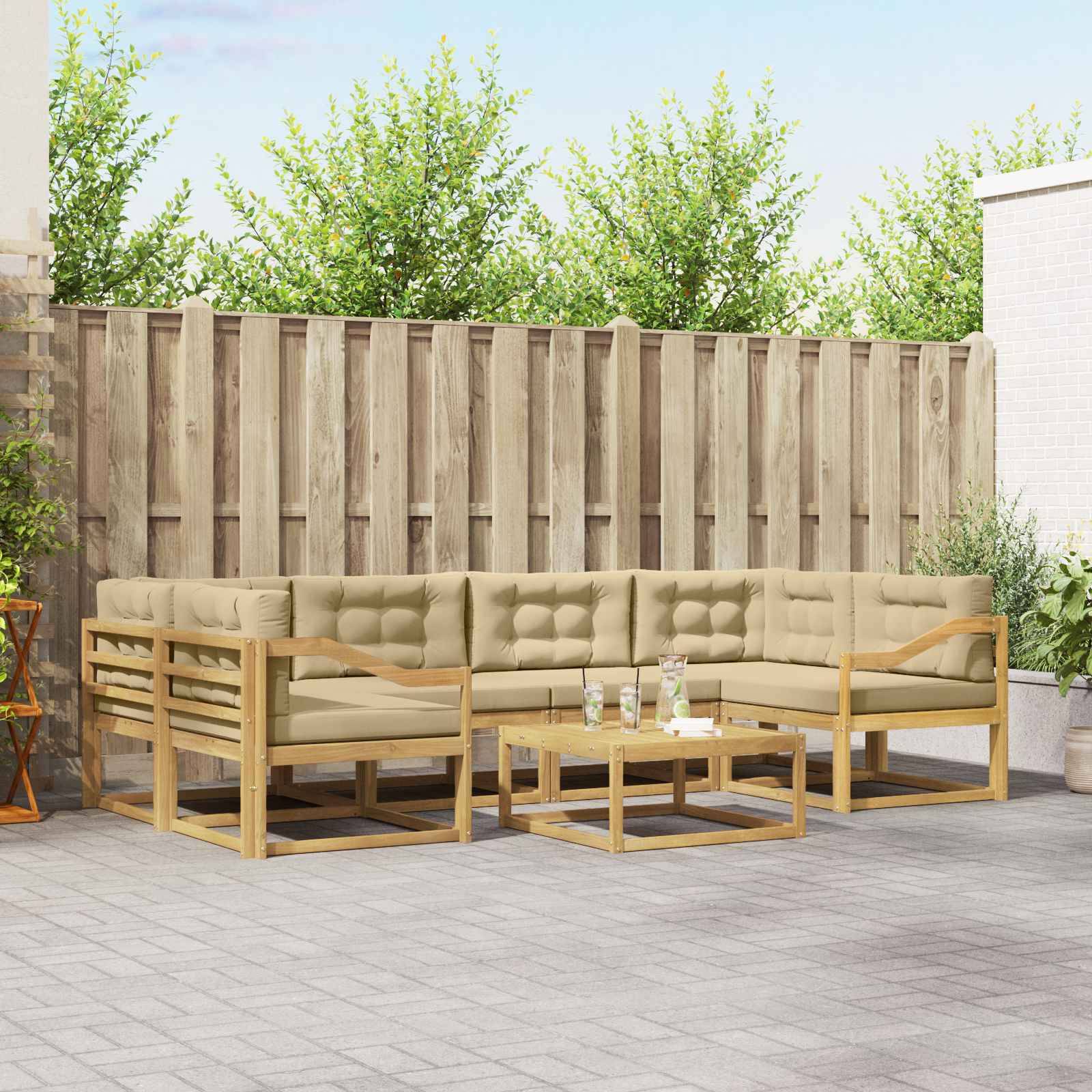 vidaXL Outdoor-Sofagarnitur mit Kissen 5 pcs Weiß und Beige