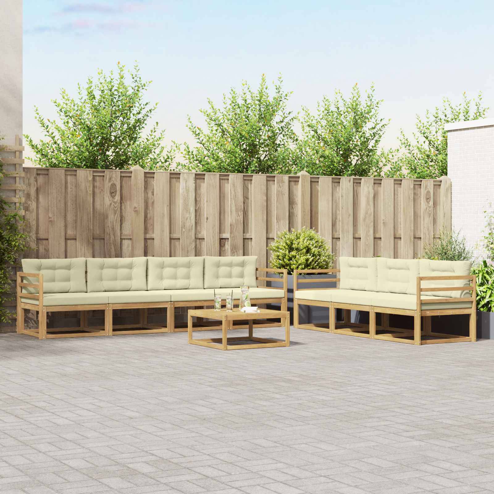 vidaXL Outdoor-Sofagarnitur mit Kissen 7 pcs Weiß und Creme