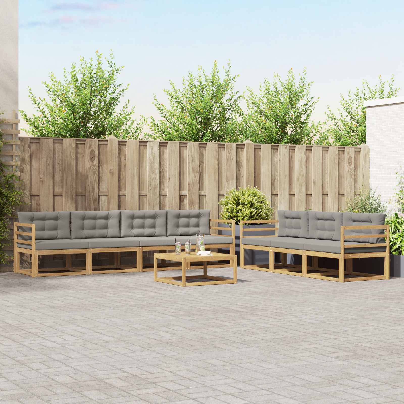 vidaXL Outdoor-Sofagarnitur mit Kissen 7 pcs Weiß und Hellgrau