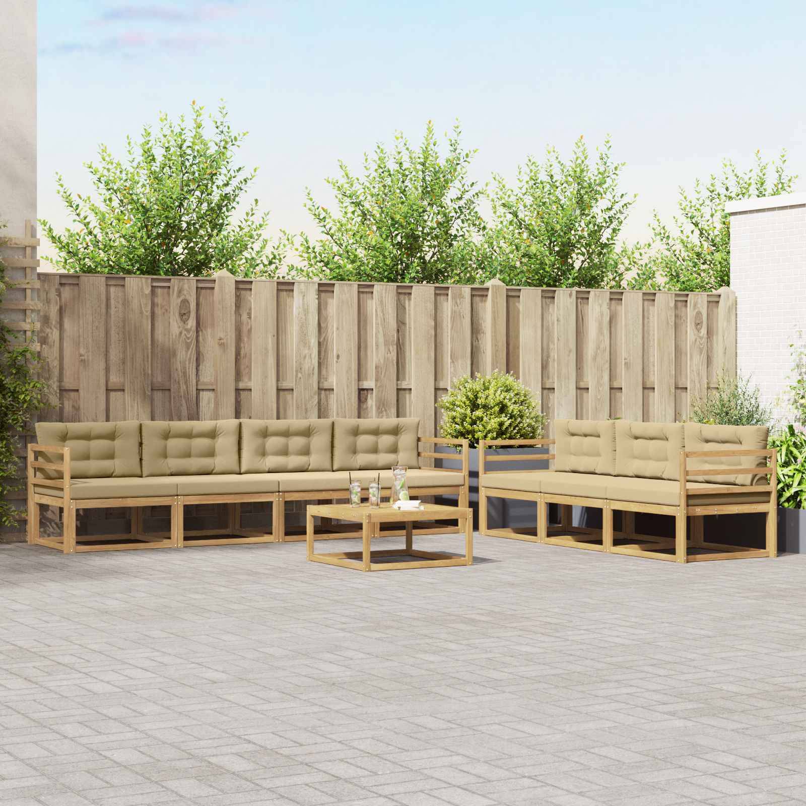 vidaXL Outdoor-Sofagarnitur mit Kissen 7 pcs Weiß und Beige