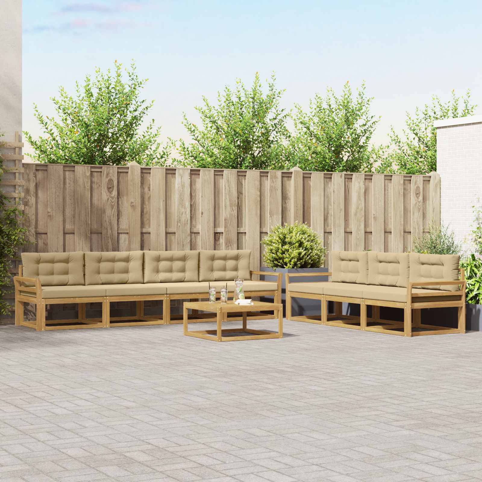 vidaXL Outdoor-Sofagarnitur mit Kissen 7 pcs Weiß und Beige