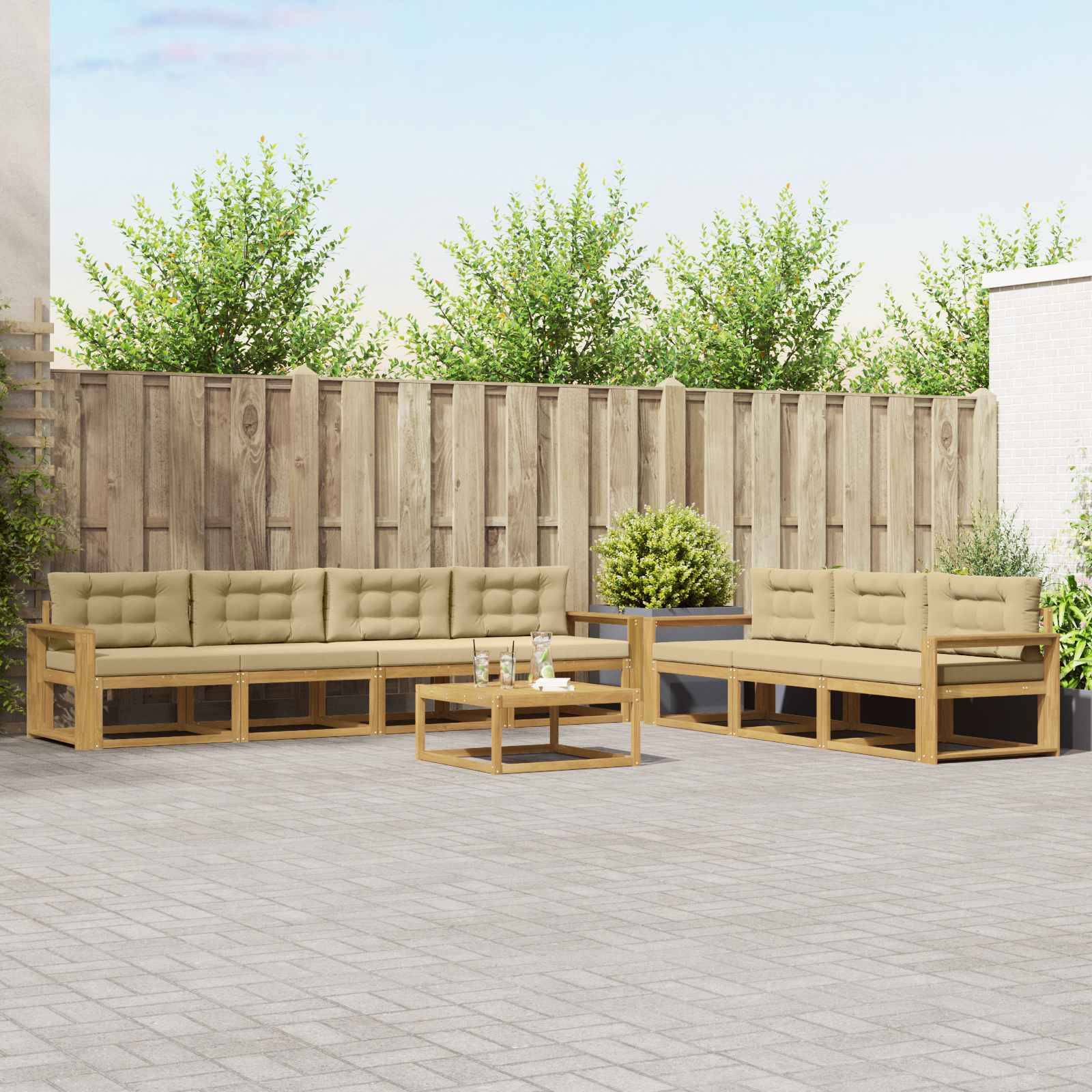 vidaXL Outdoor-Sofagarnitur mit Kissen 7 pcs Weiß und Beige