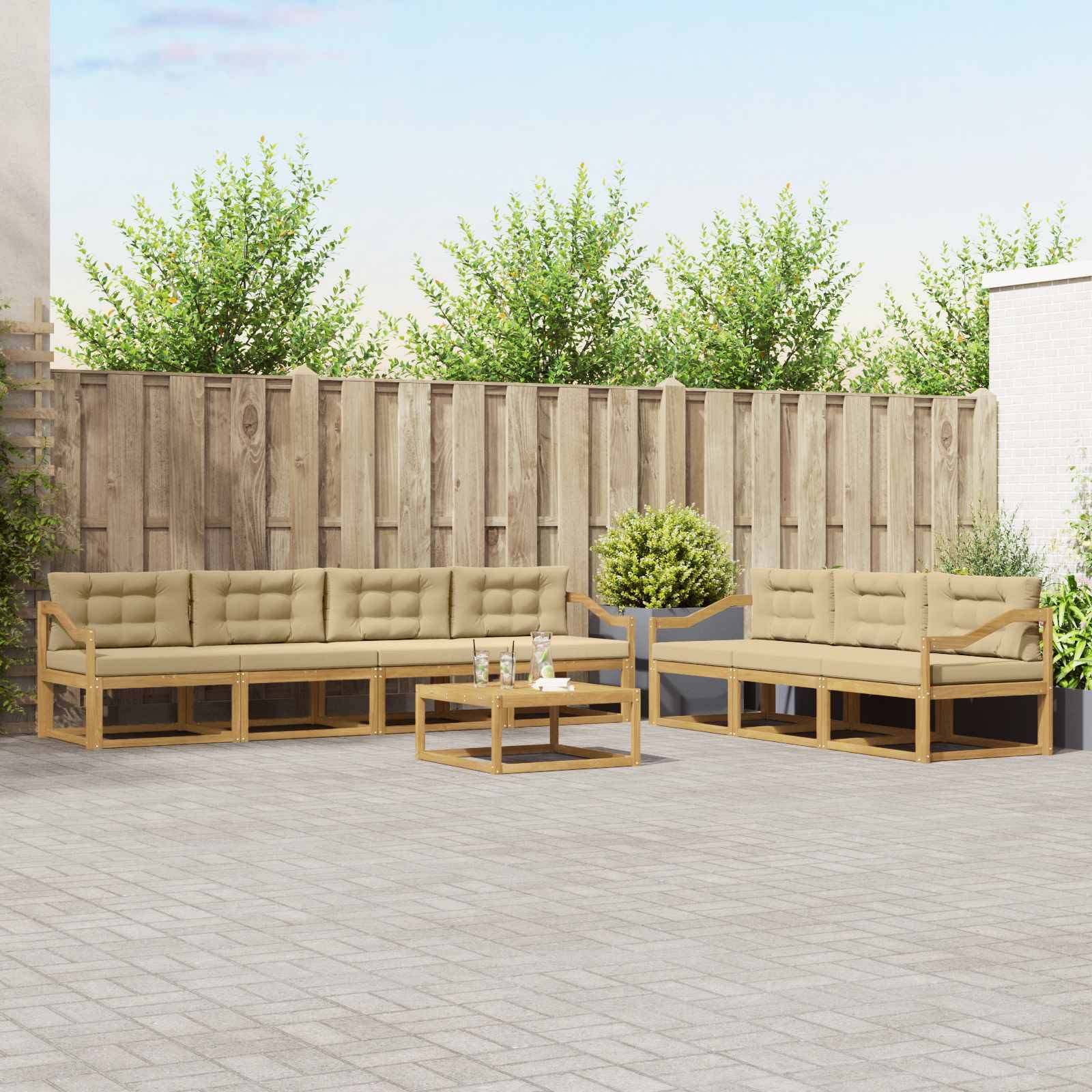 vidaXL Outdoor-Sofagarnitur mit Kissen 7 pcs Weiß und Beige