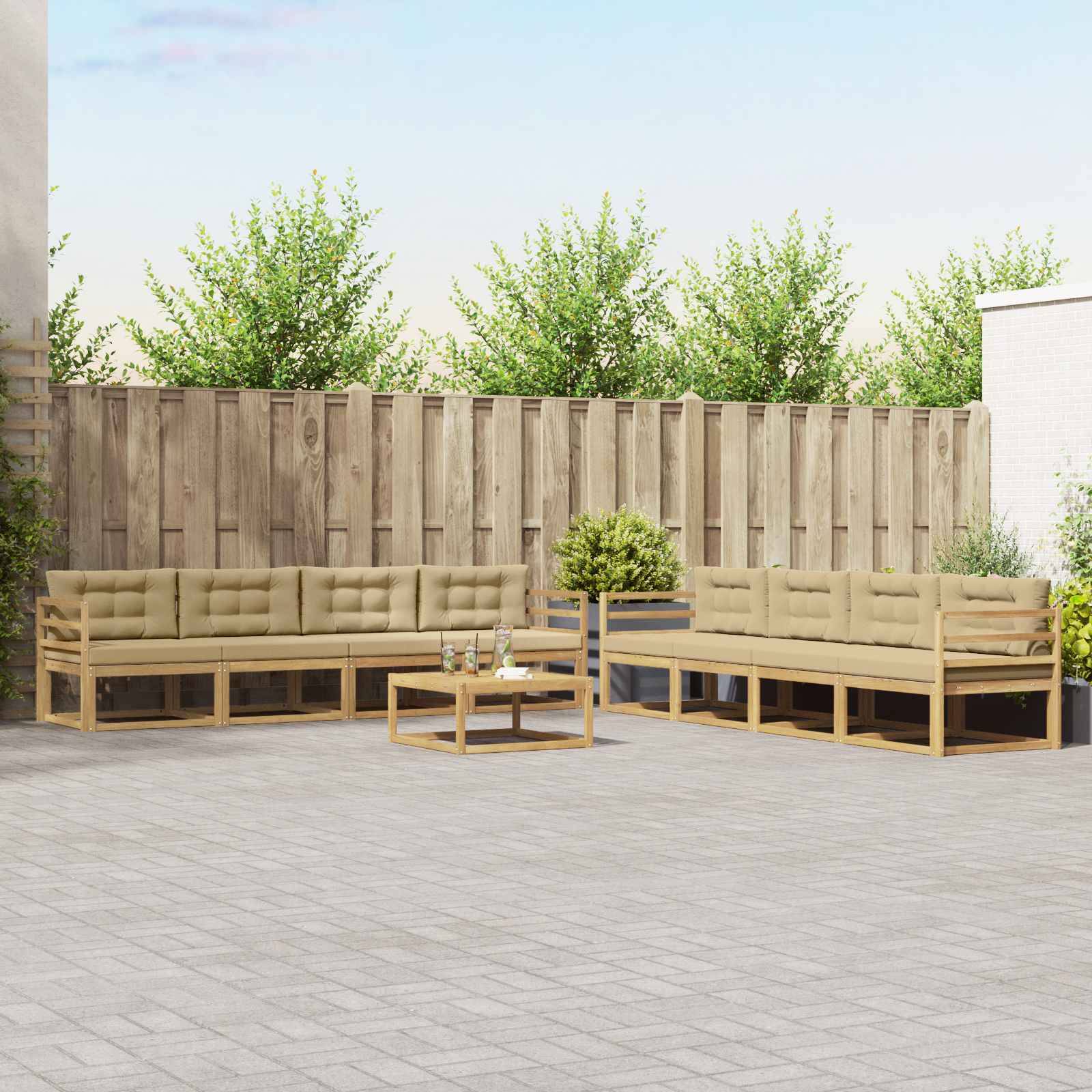 vidaXL Outdoor-Sofagarnitur 9 pcs Weiß und Beige 79 x 79 x 37 cm