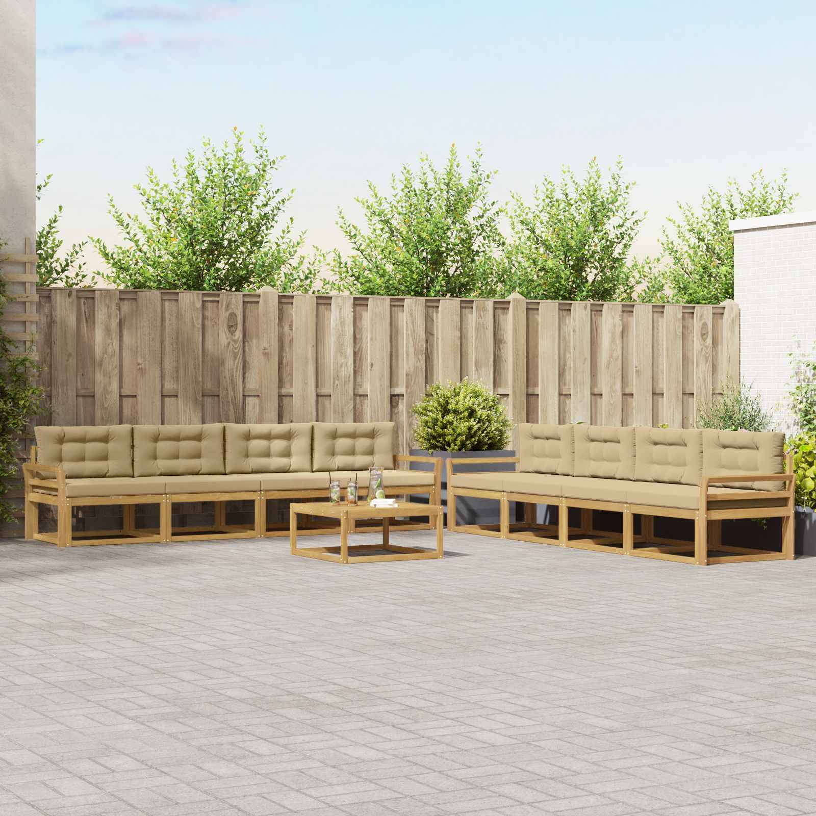 vidaXL Outdoor-Sofagarnitur 9 pcs Weiß und Beige 79 x 79 x 37 cm
