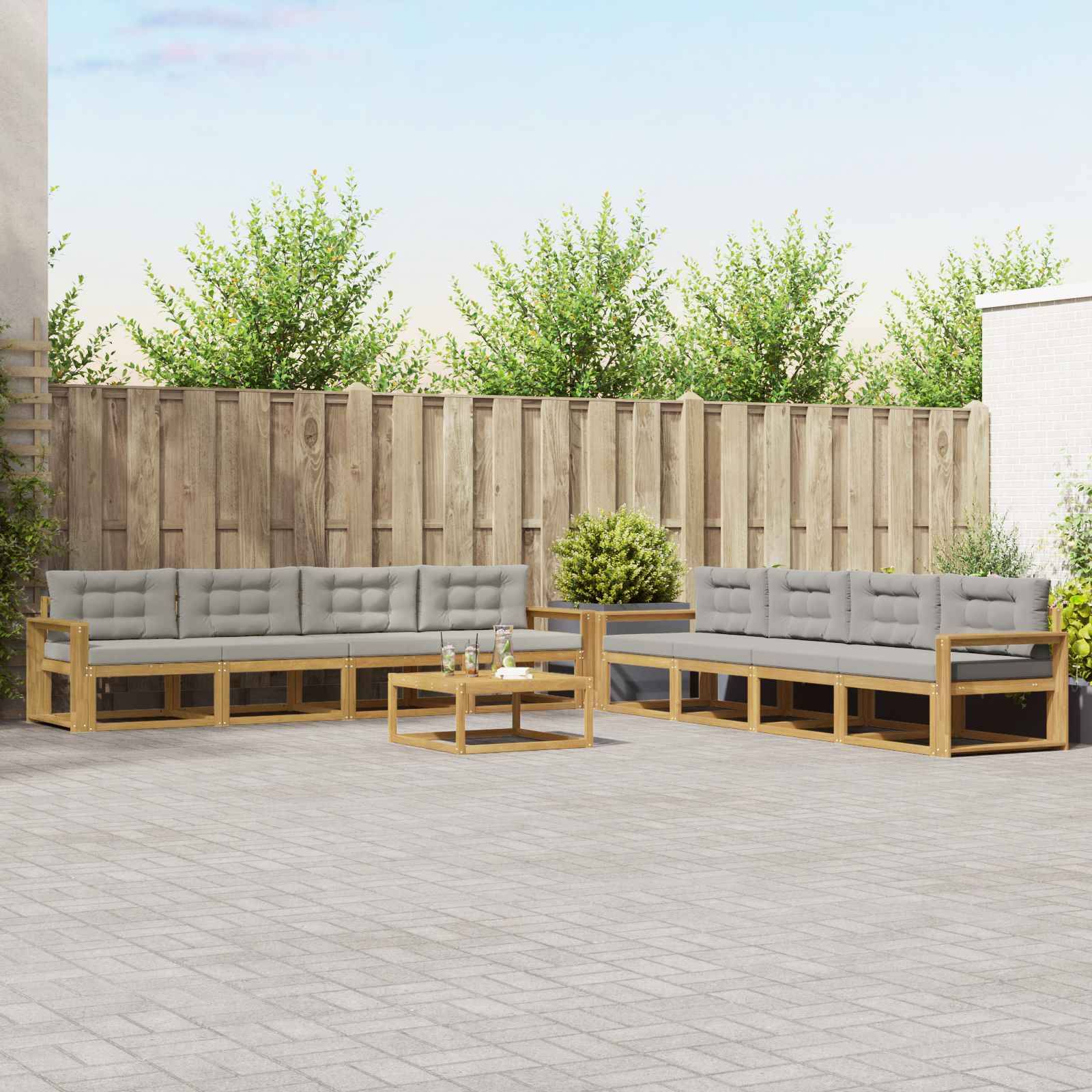 vidaXL Outdoor-Sofagarnitur 9 pcs Weiß und Hellgrau 79 x 79 x 37 cm