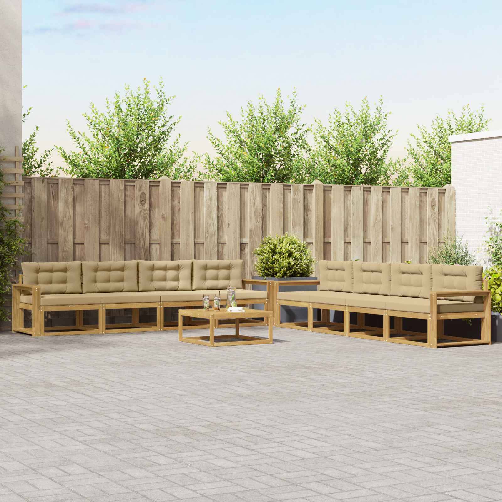 vidaXL Outdoor-Sofagarnitur 9 pcs Weiß und Beige 79 x 79 x 37 cm
