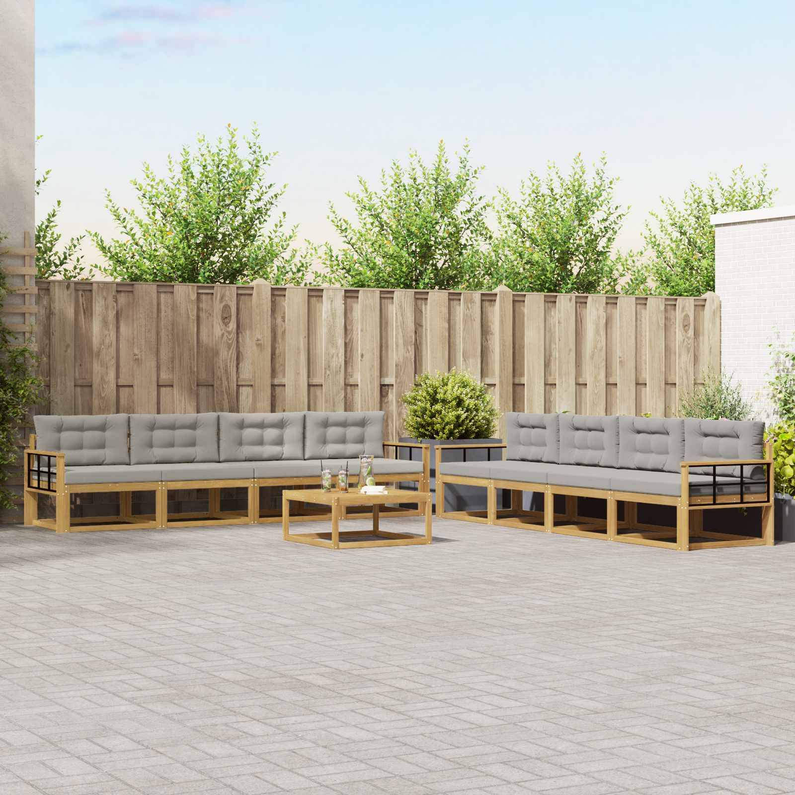 vidaXL Outdoor-Sofagarnitur 9 pcs Weiß und Hellgrau 79 x 79 x 37 cm